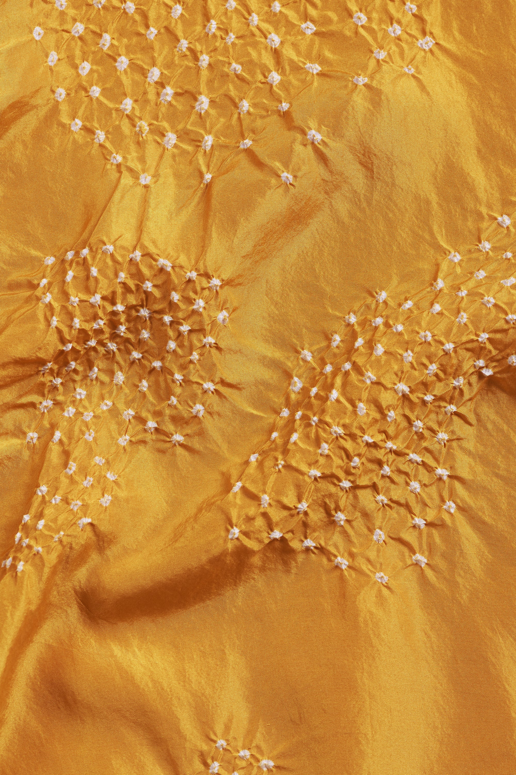 MANGO YELLOW FLARED HIGH LOW BANDHANI DRESS