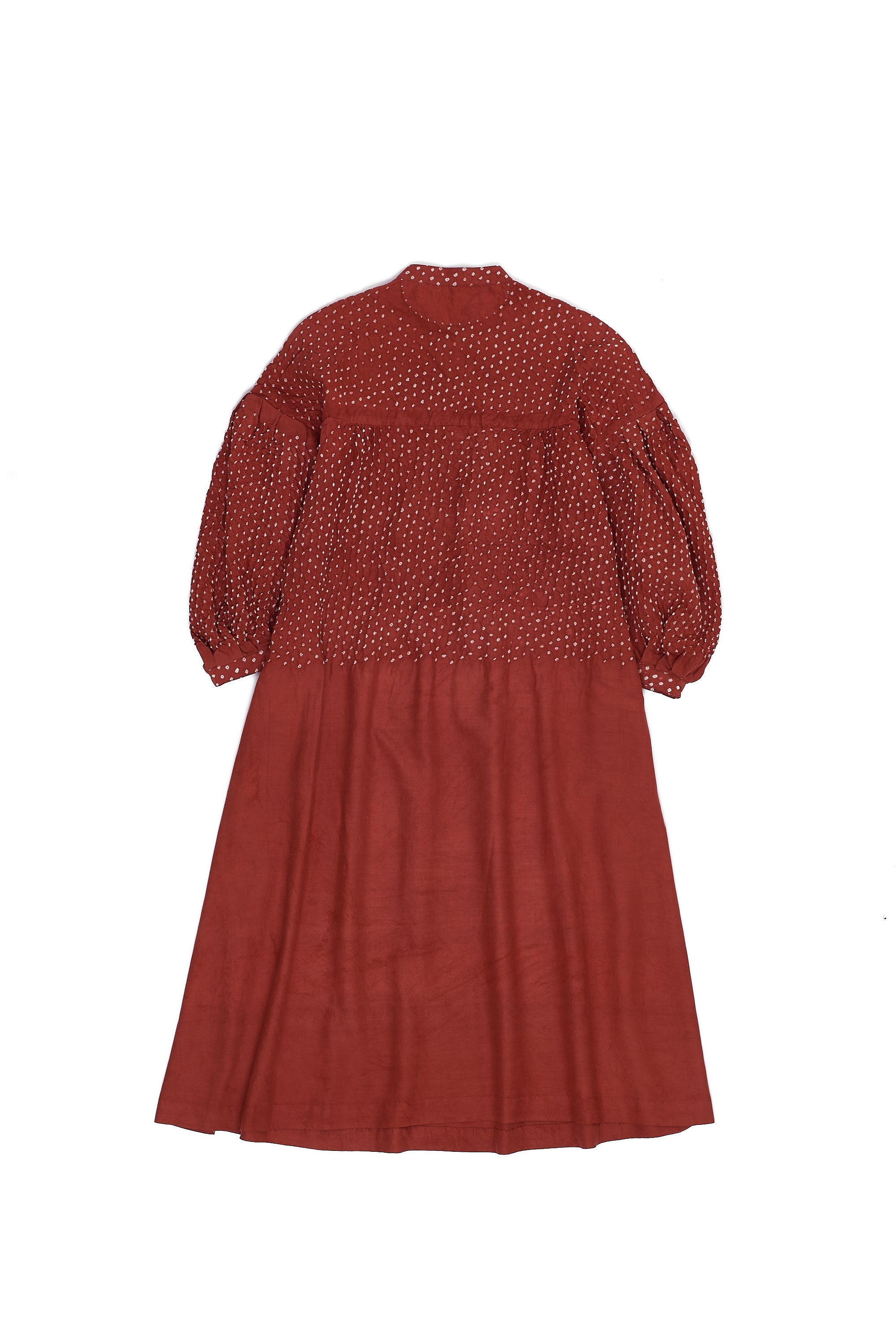 GATHERED RED DRESS WITH BALLOON SLEEVES