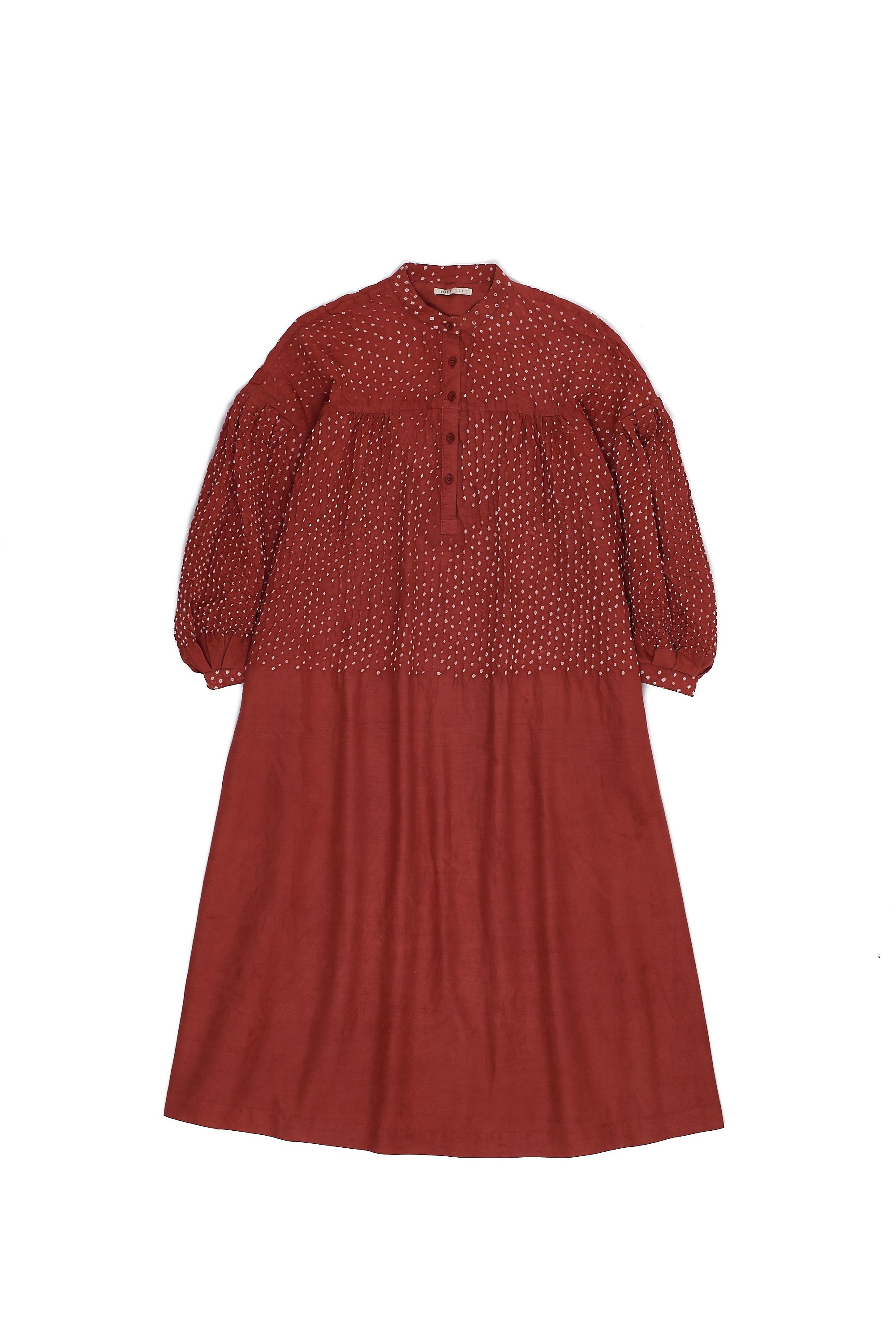 GATHERED RED DRESS WITH BALLOON SLEEVES