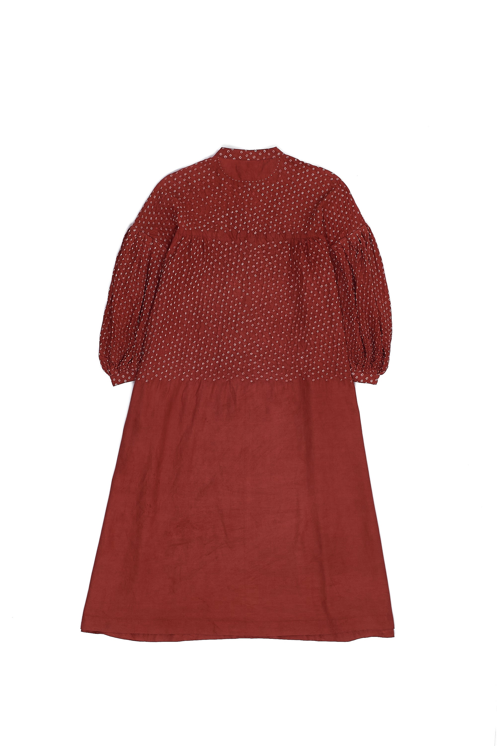 GATHERED RED DRESS WITH BALLOON SLEEVE