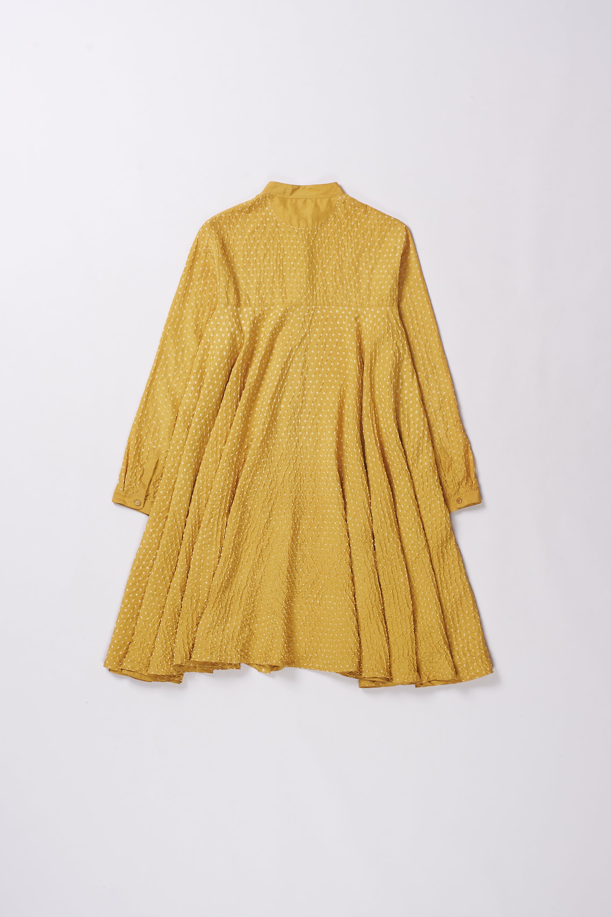 OCHER YELLOW SILK BANDHANI SHIRT DRESS