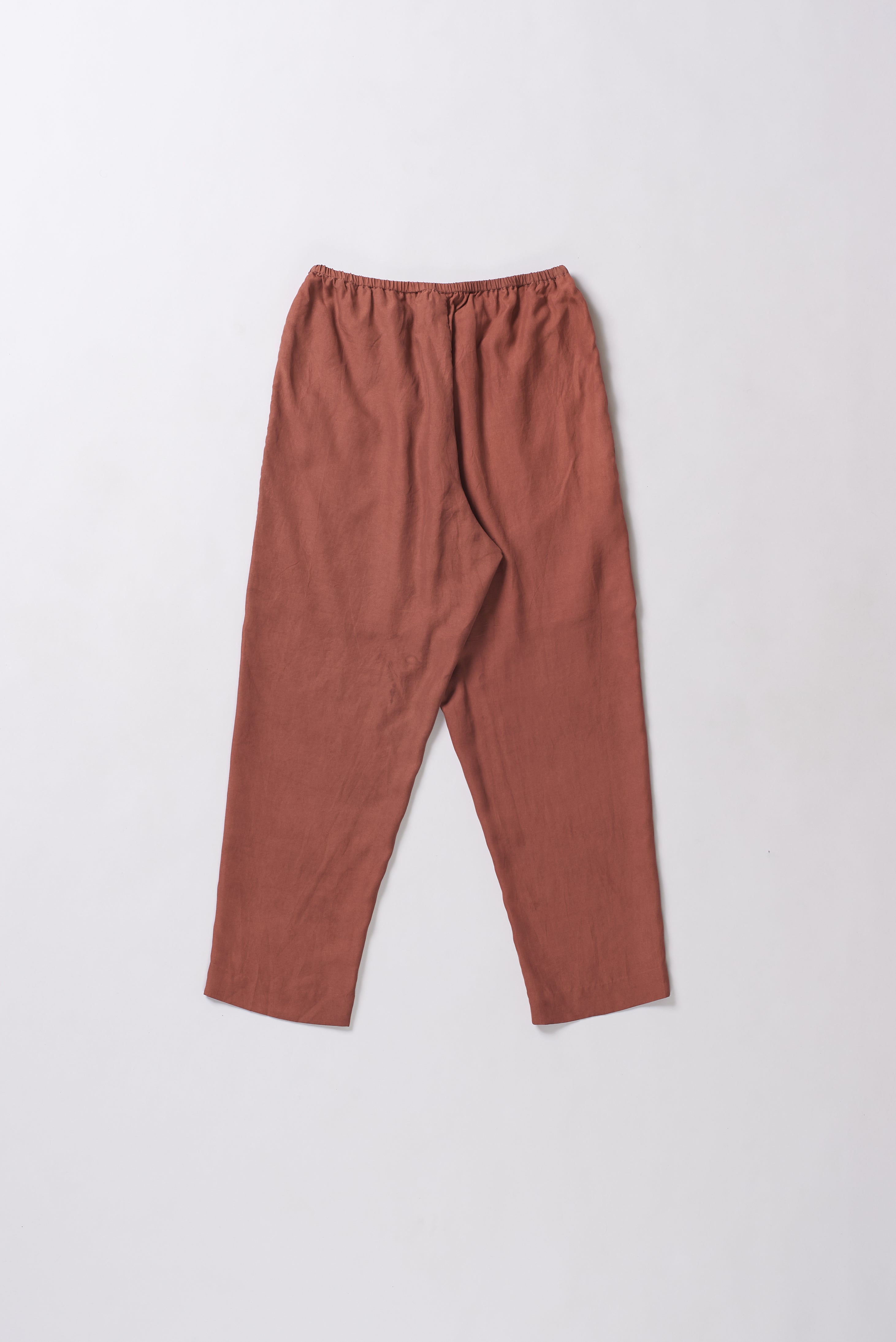 BRICK RED MIRROR WORK SILK ELASTIC PANTS