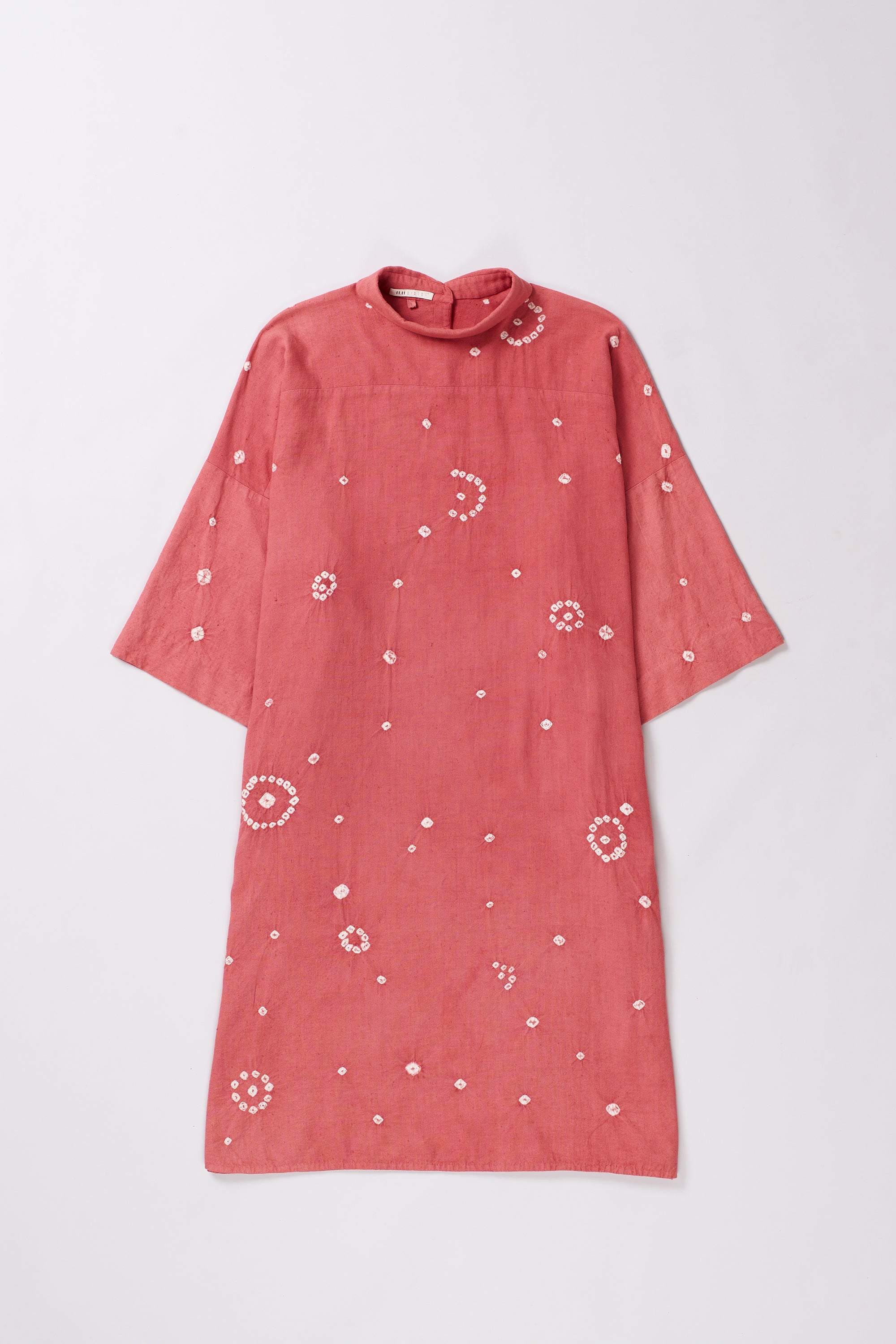 PINK WOOD BANDHANI COTTON DRESS