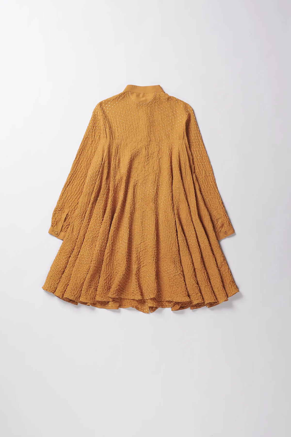Mustard Yellow Silk Bandhani Women Flared Dress