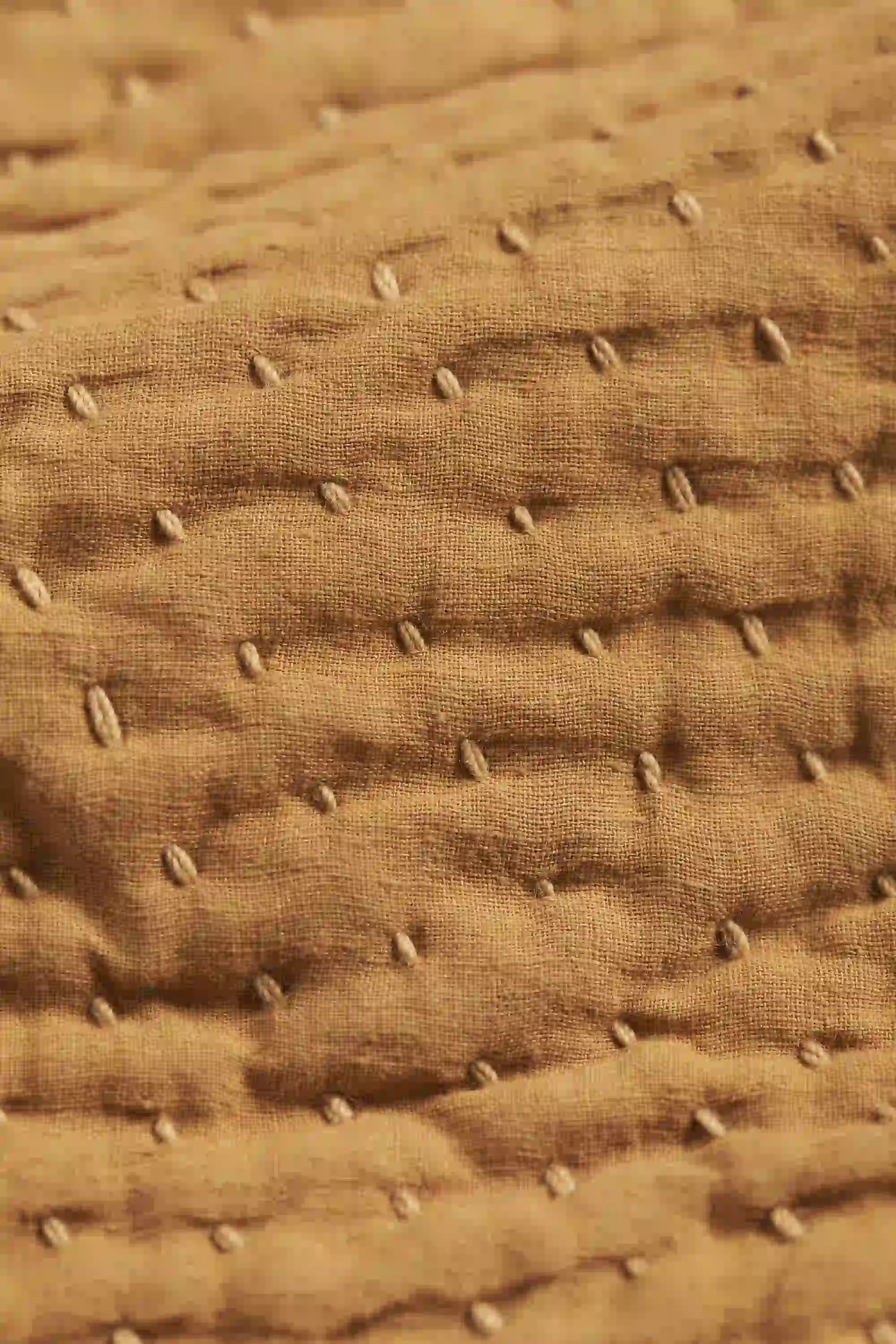Close-up of a fabric with kantha work