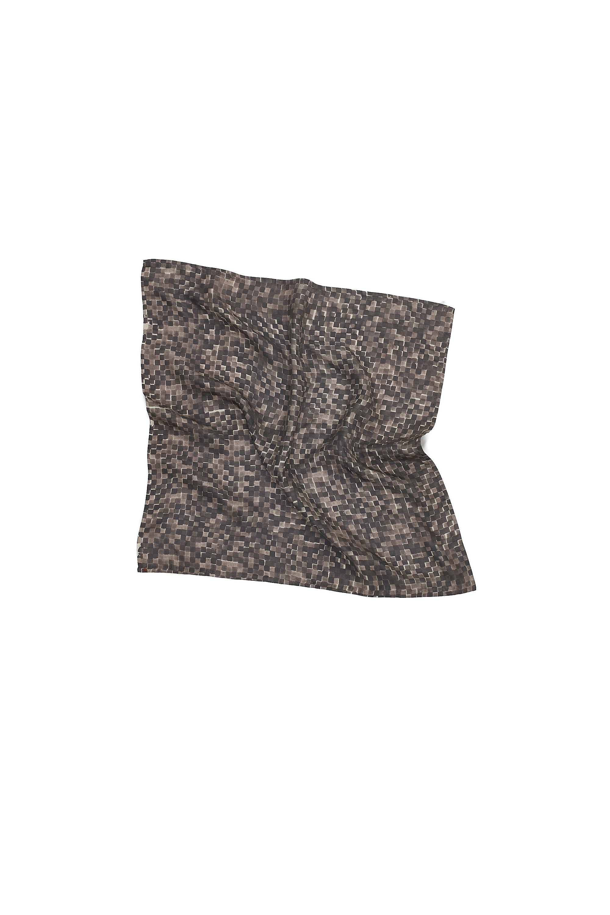 Brown Silk With Block Print Scarf