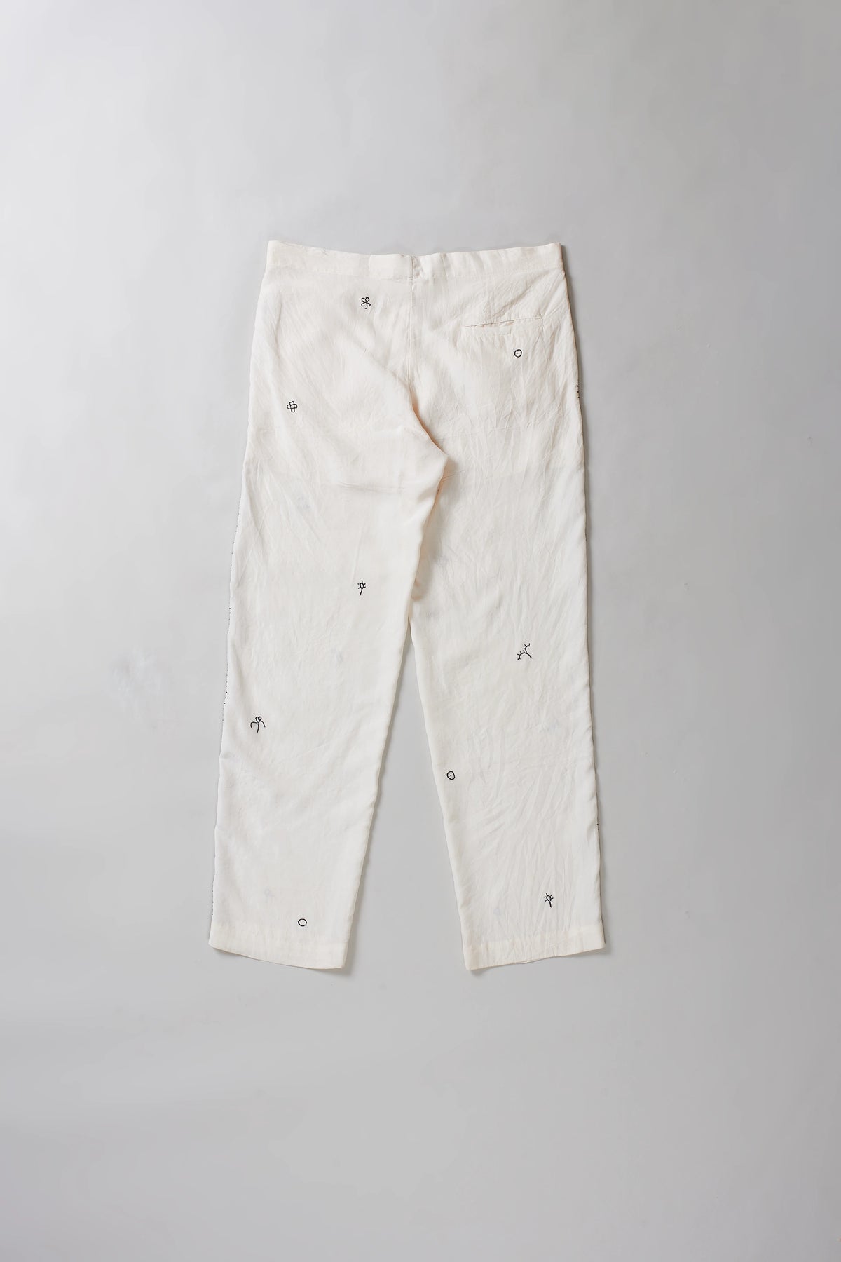 Ecru Embroidered Silk Pant