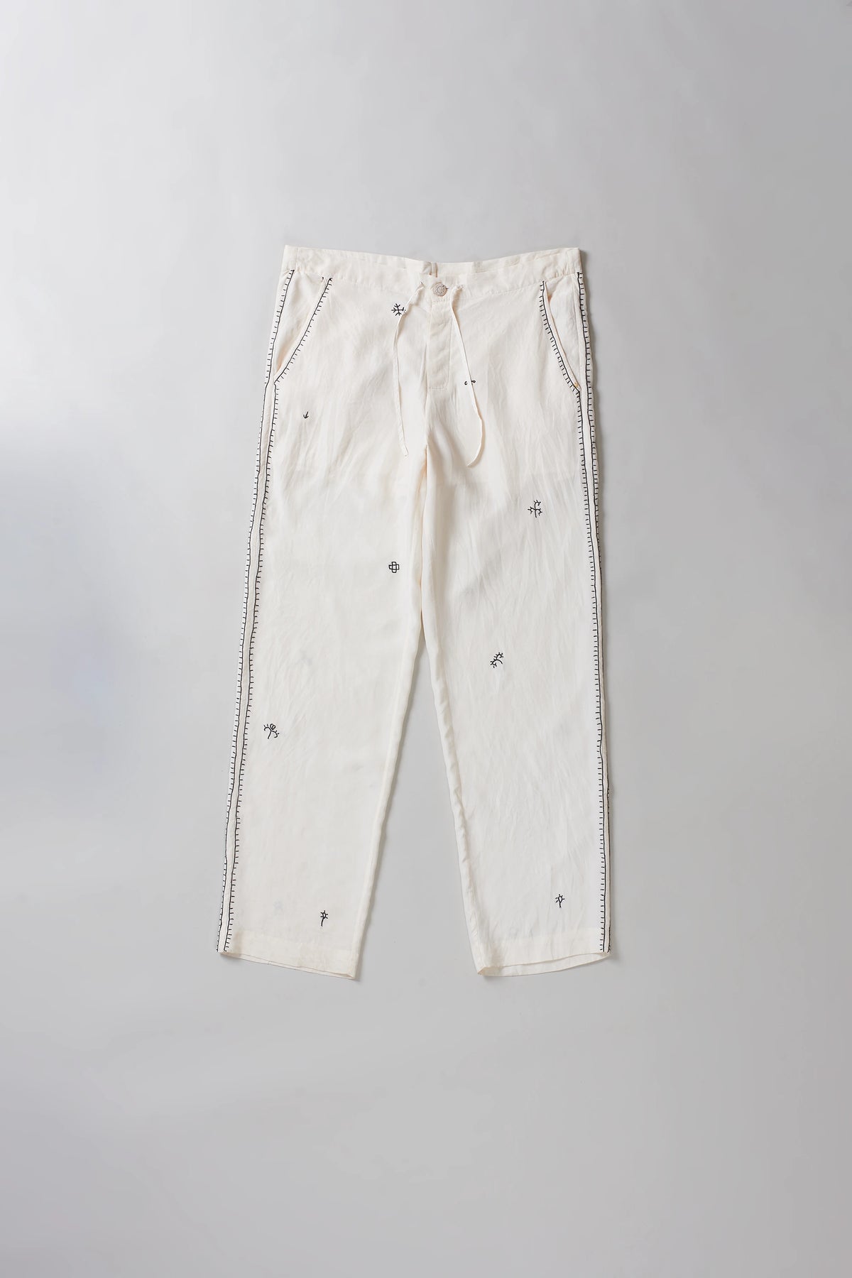 Ecru Embroidered Silk Pant