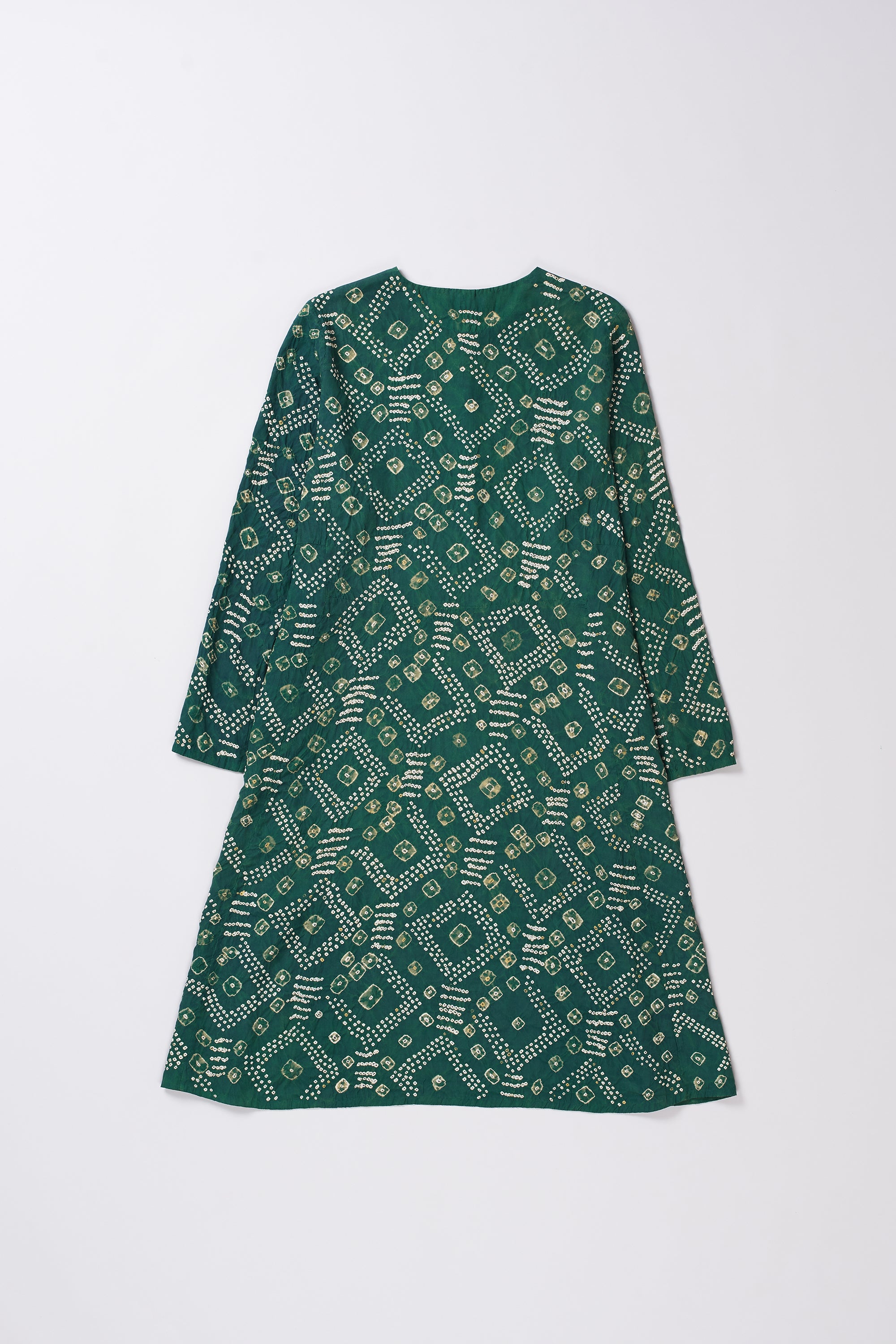 BOTTLE GREEN HAND EMBROIDERED SILK DRESS