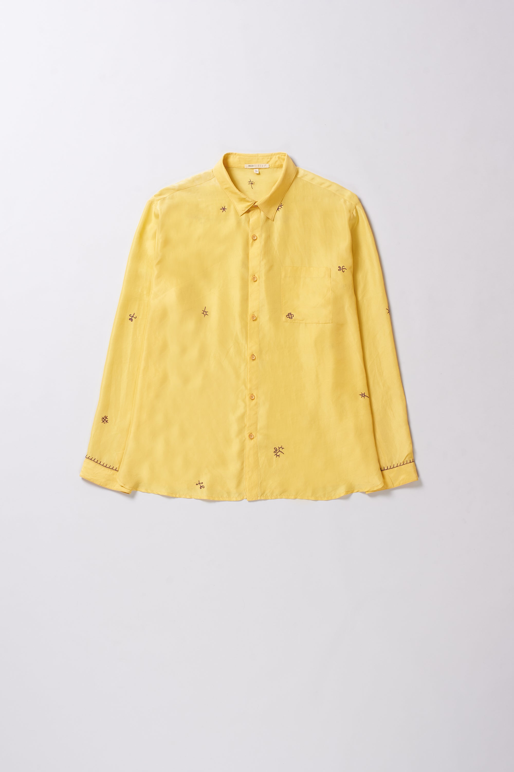 Relaxed Fit Shirt Embroidered Dyed in Lemon Yellow