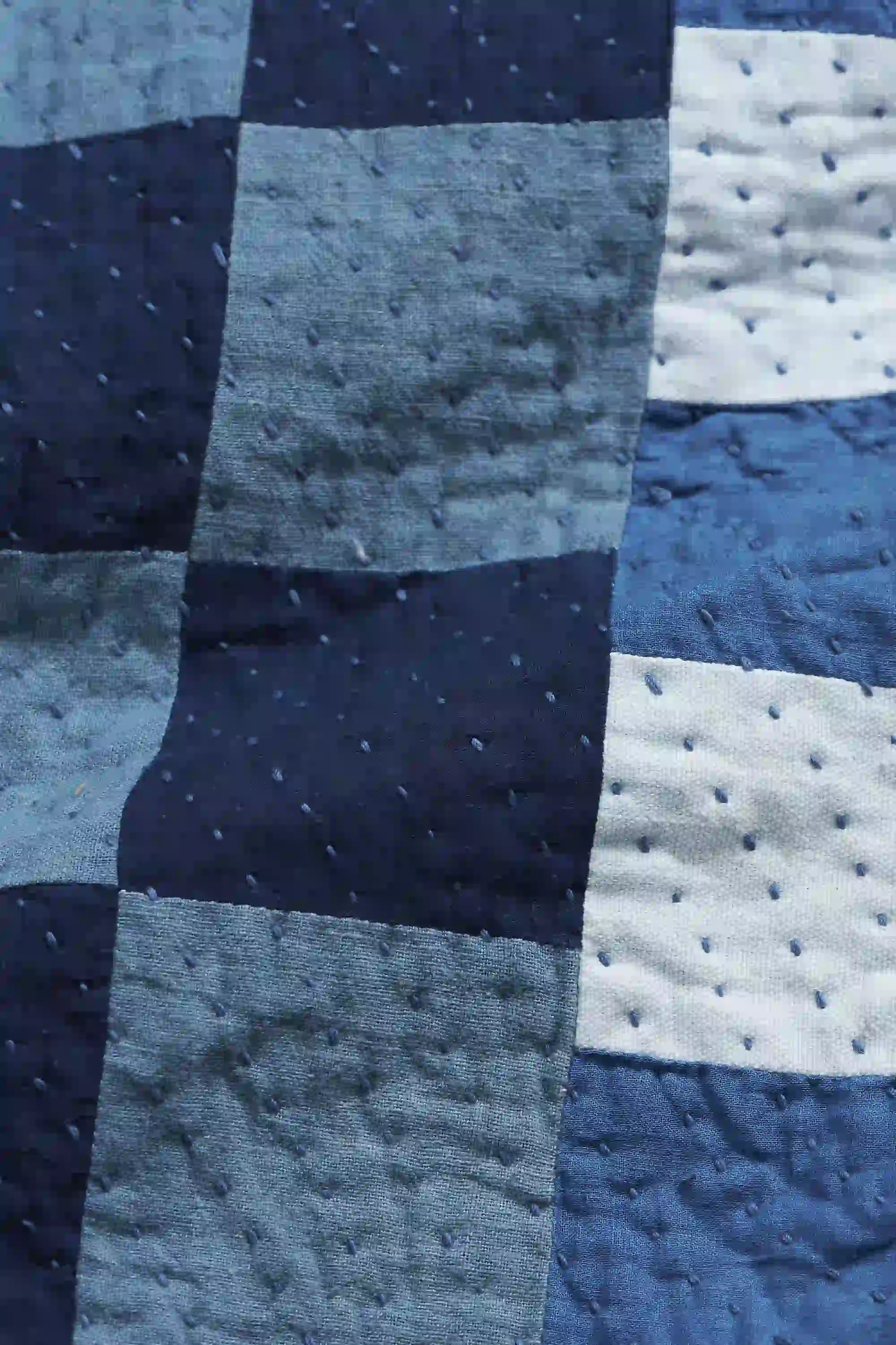 Fabric close-up with kantha work and patchwork