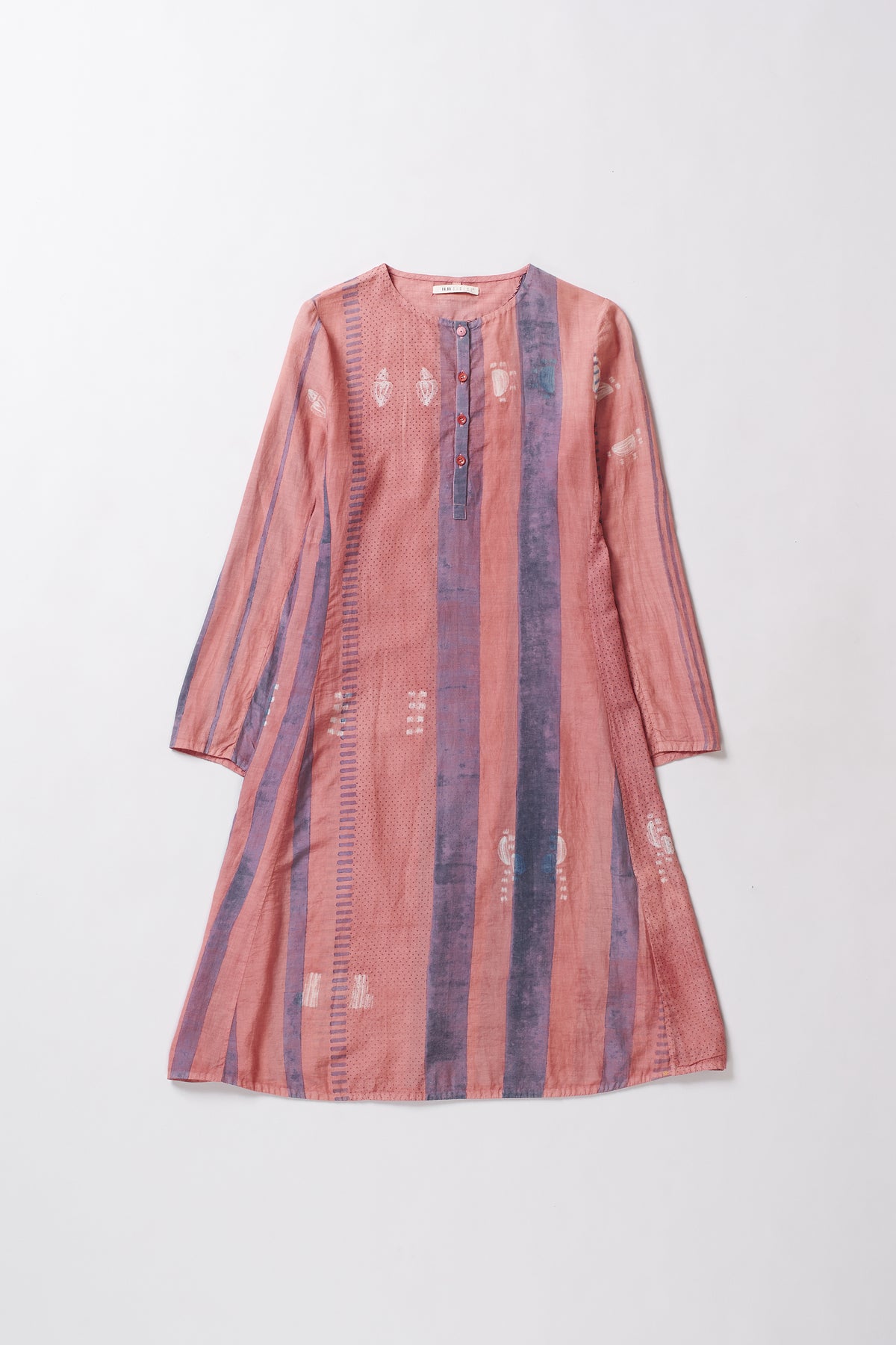 CHALK PINK BLOCK PRINTED AND SHIBORI COTTON SILK DRESS