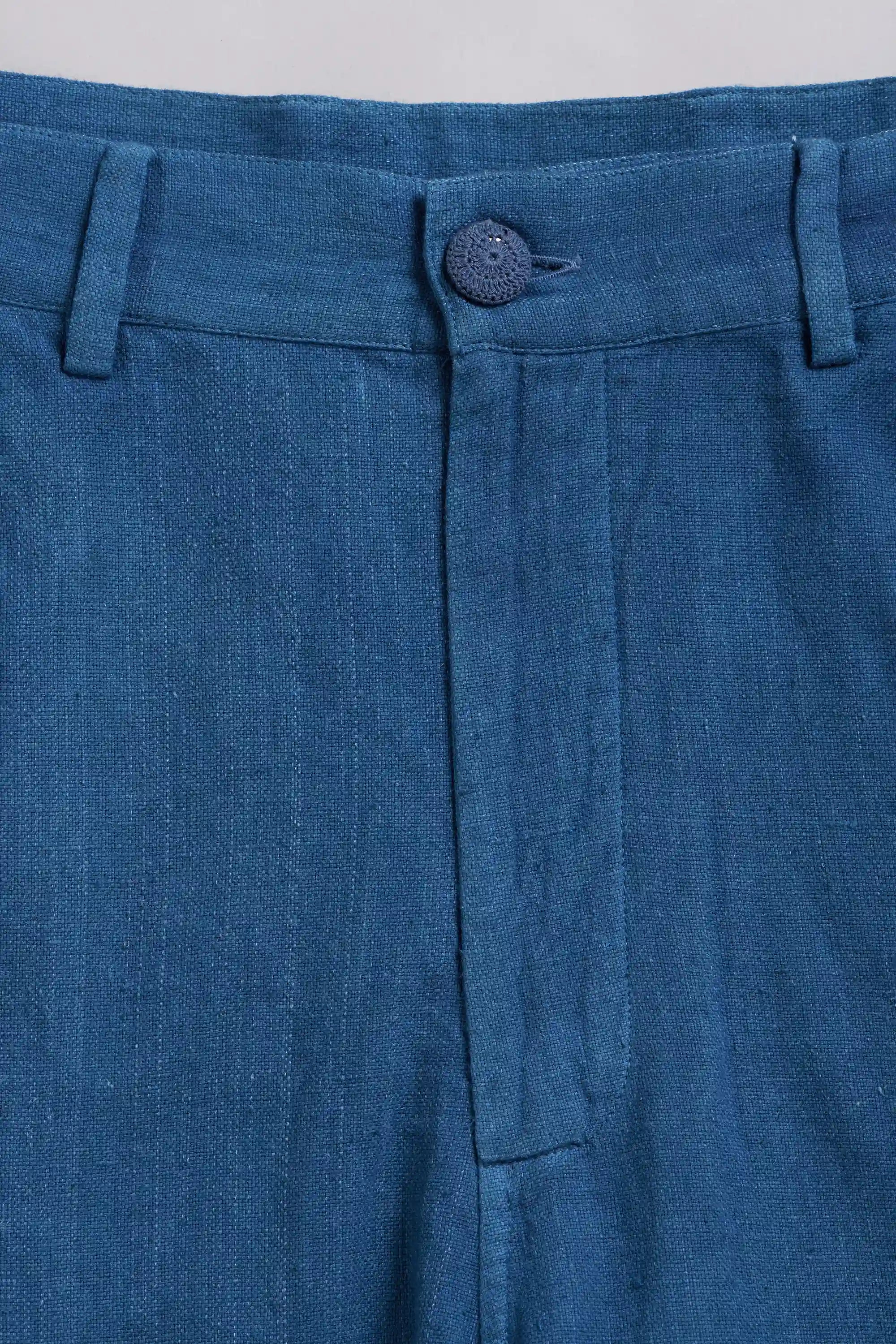 Medium Indigo Pleated Cotton Trousers