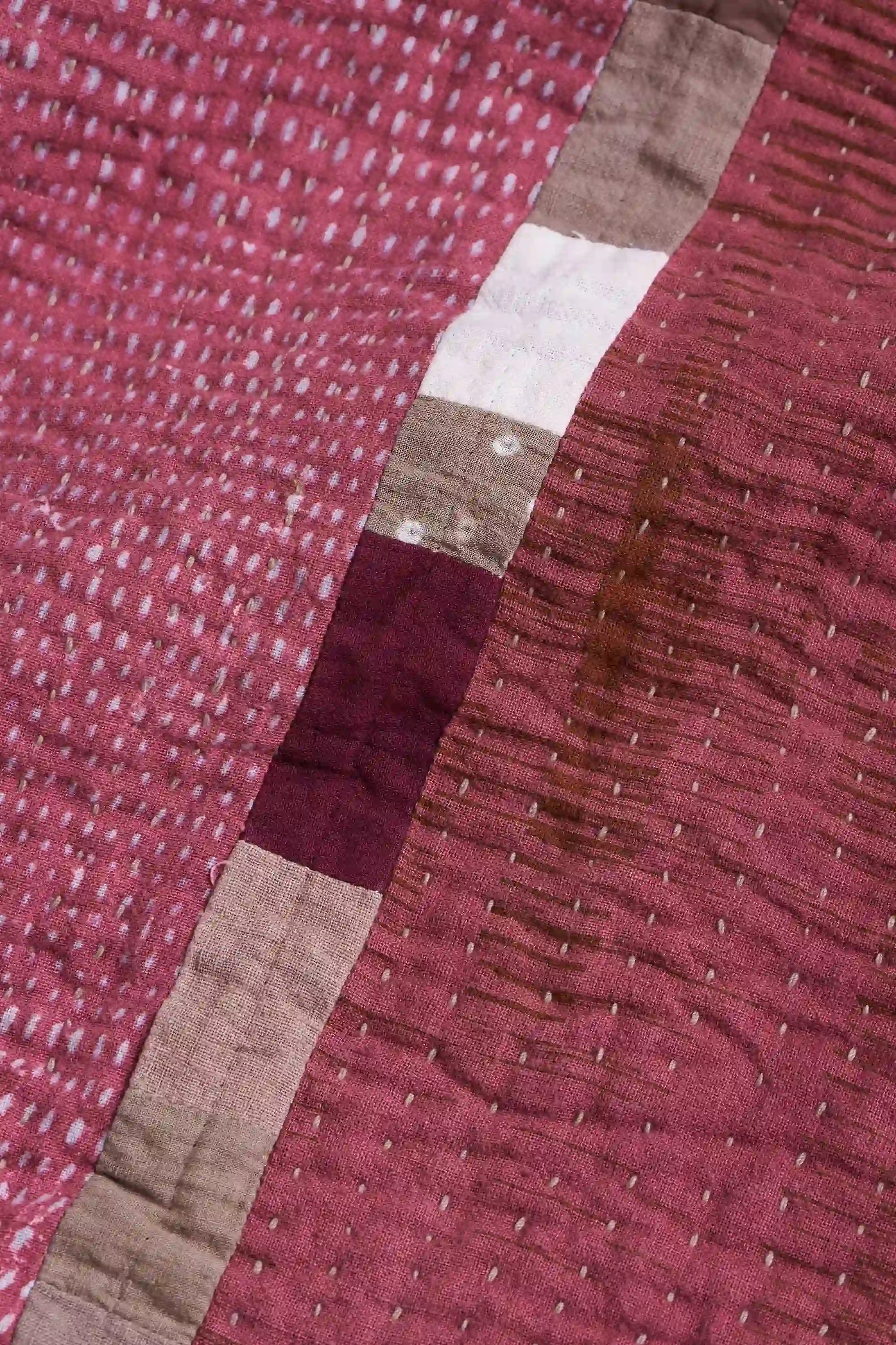 Fabric close-up with patchwork and kantha work