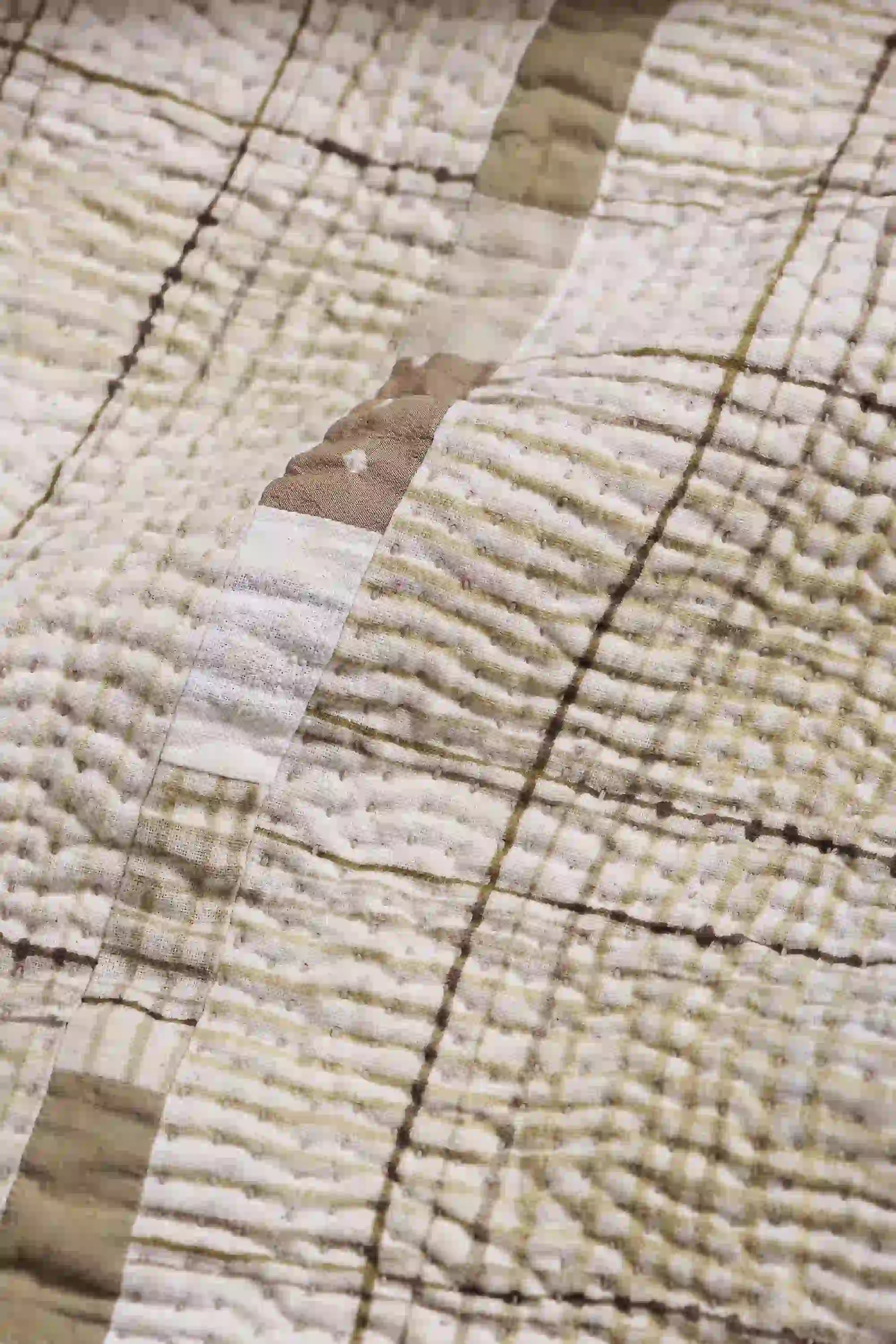 Fabric close-up with kantha work and patchwork