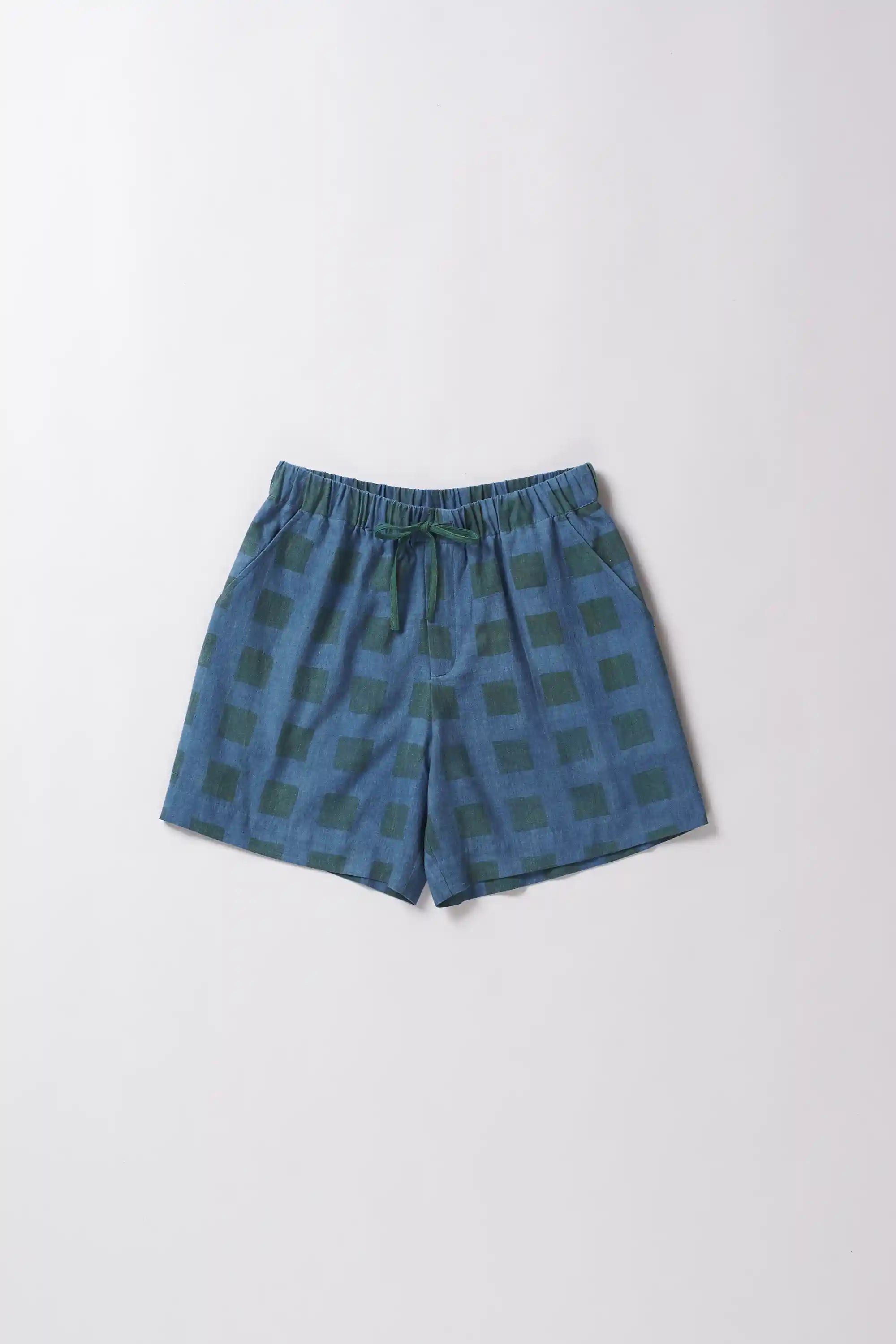 Front image of a cotton shorts in saige