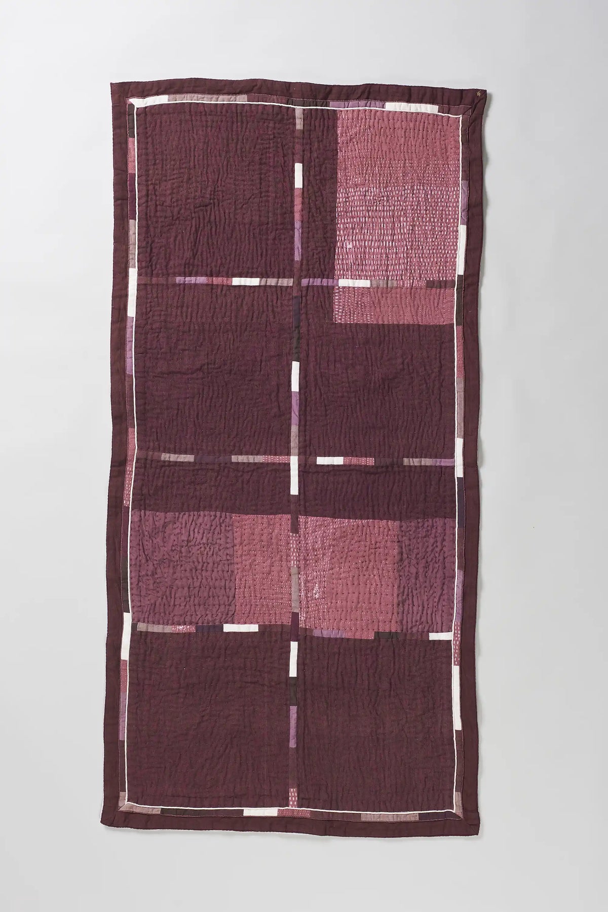 Hand Embroidered Patchwork Quilt in Shades Of Wine