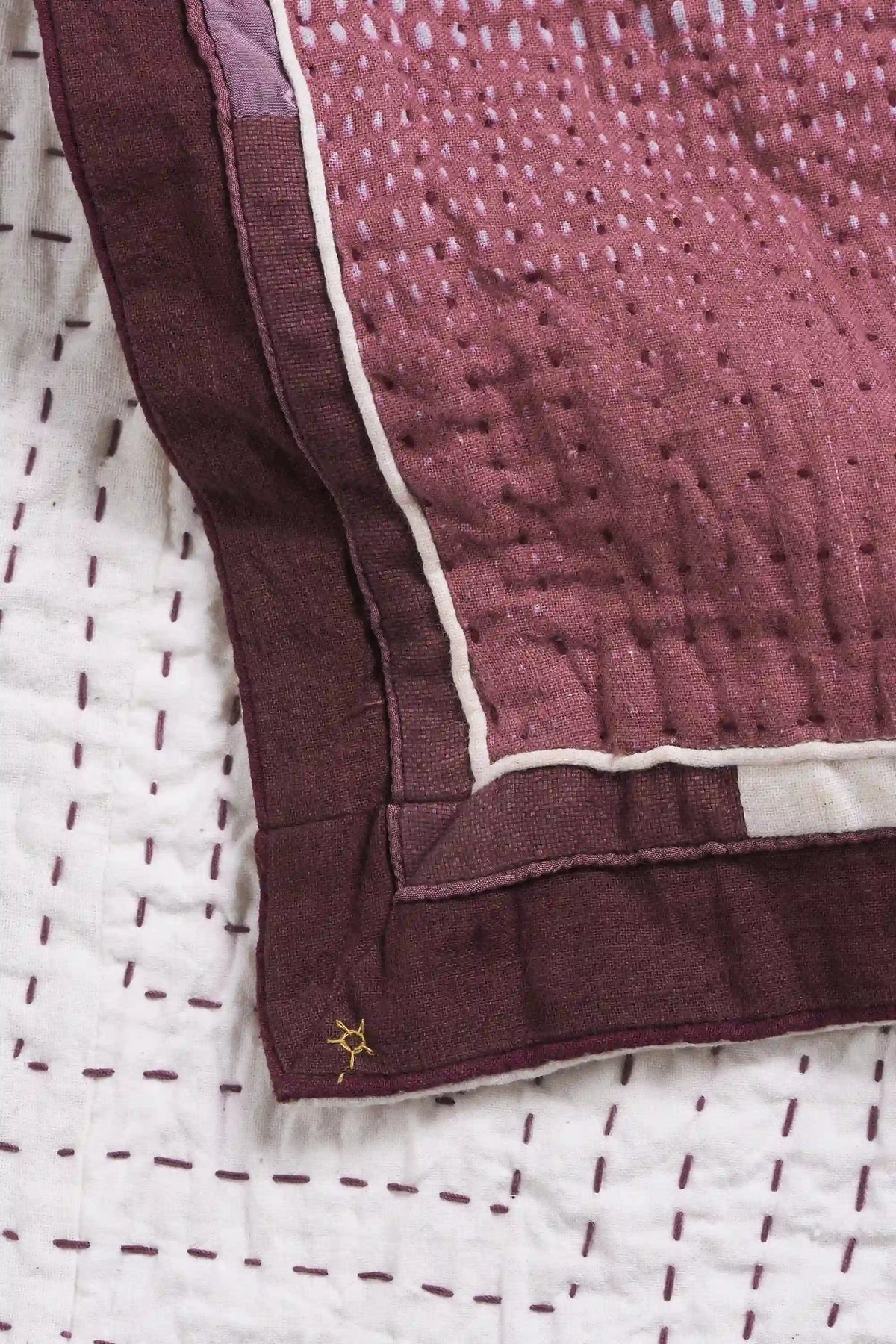 Hand Embroidered Patchwork Quilt in Shades Of Wine