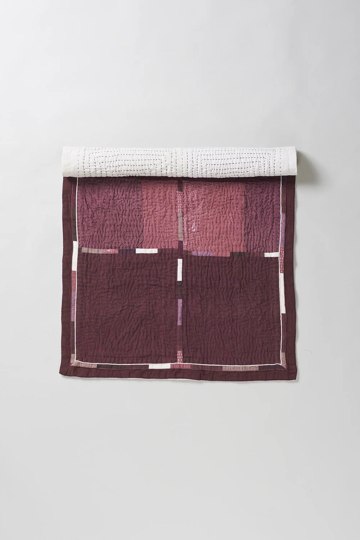 Hand Embroidered Patchwork Quilt in Shades Of Wine