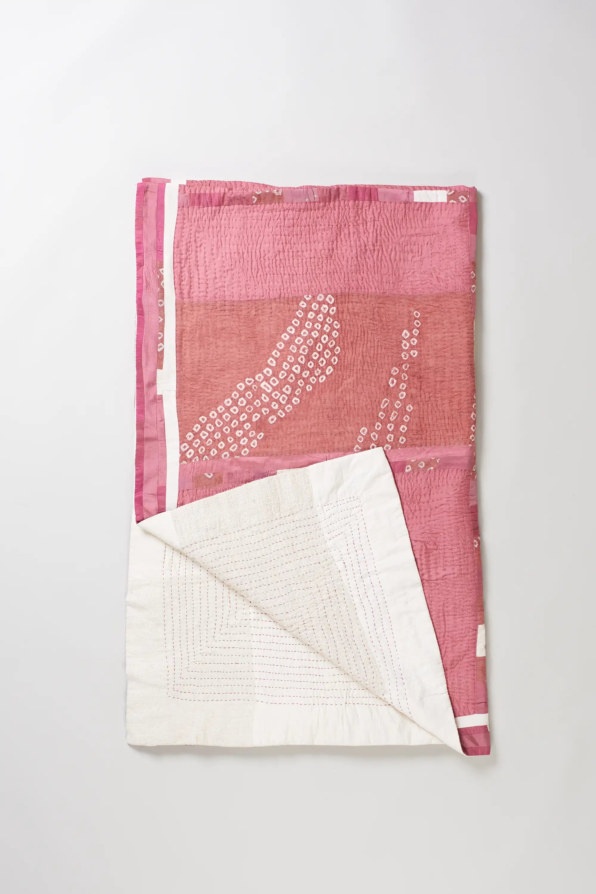 Kantha folded light pink patchwork quilt