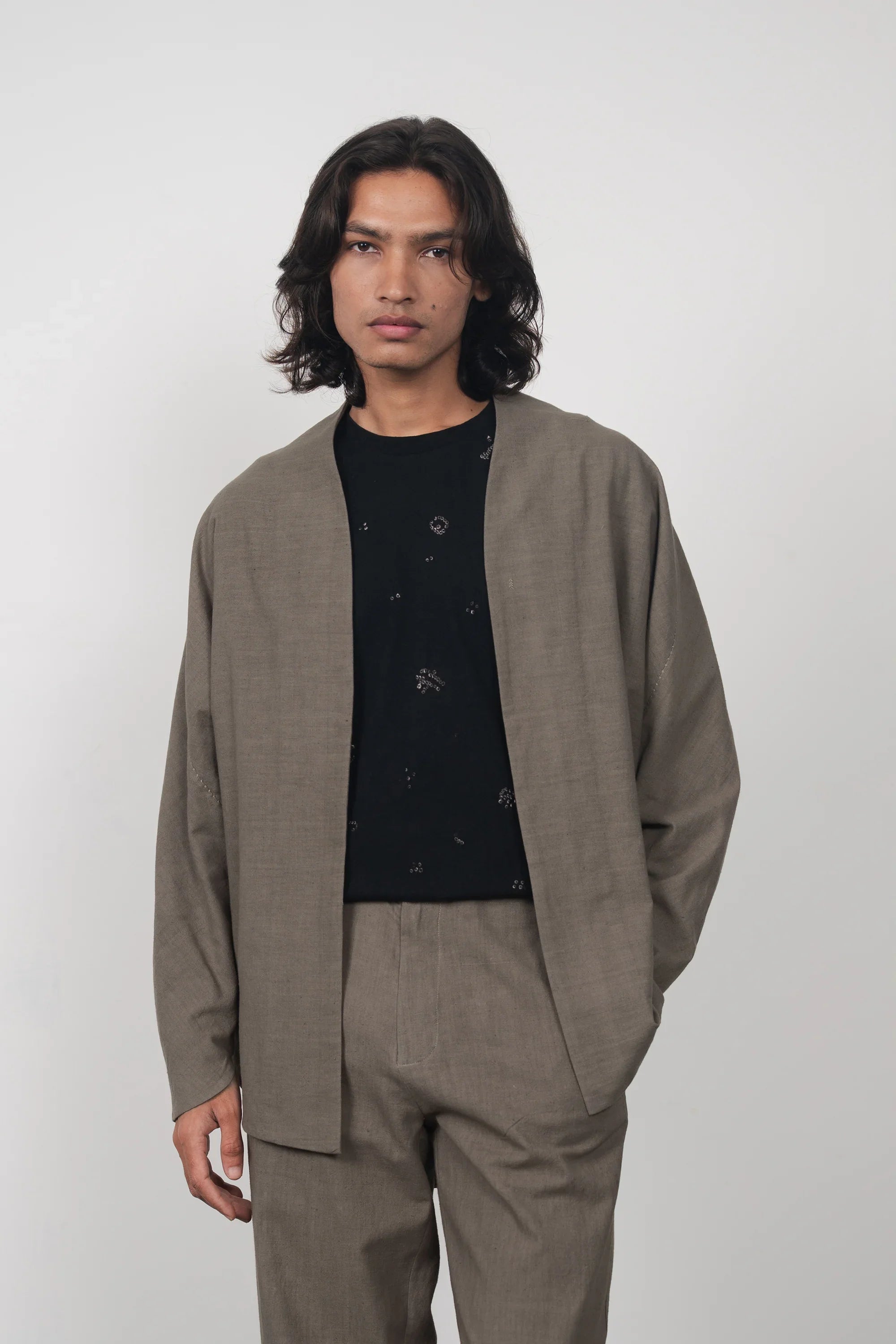 Ash Grey Handspun Textured Shrug