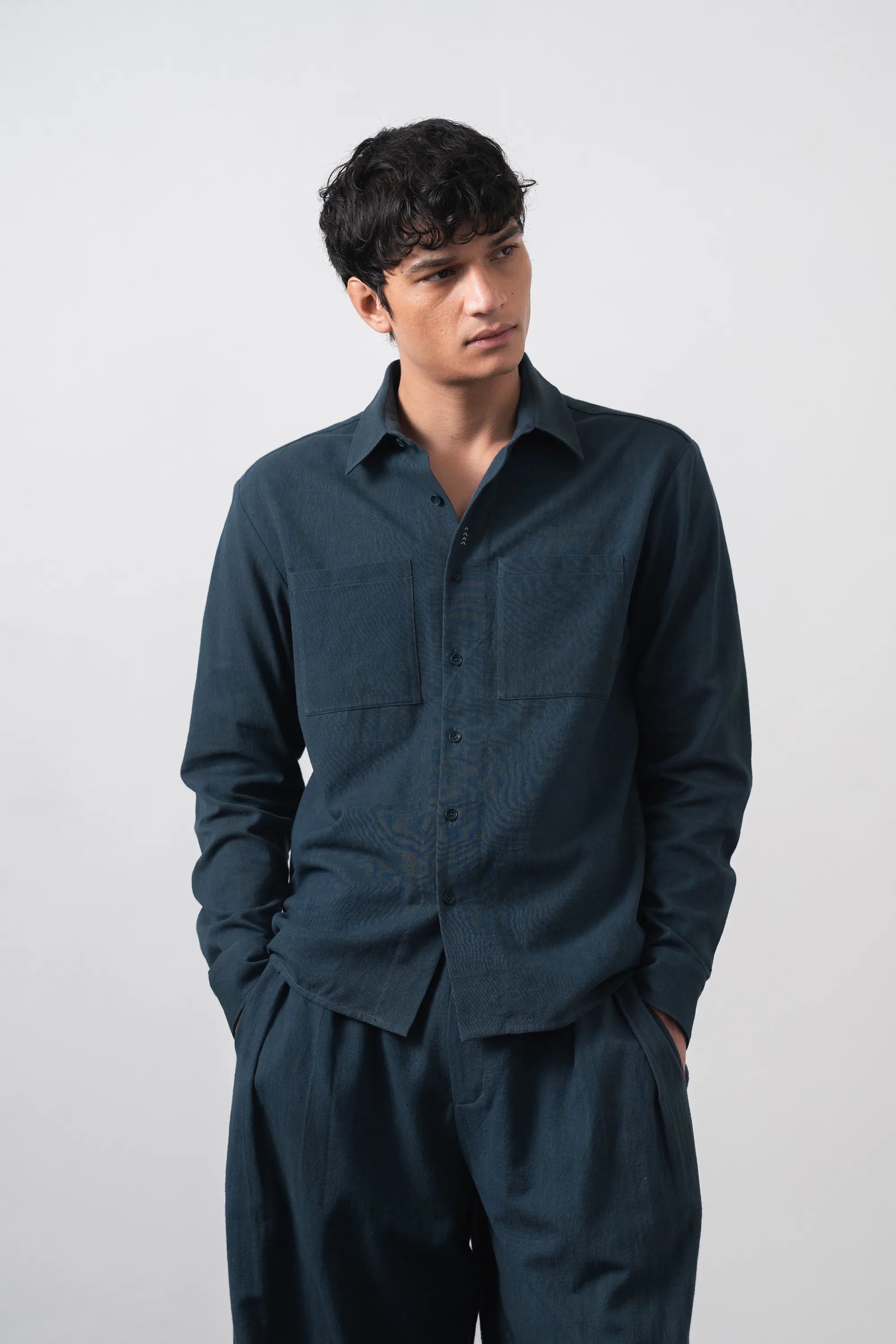 Relaxed Cotton Shirt in Black Indigo