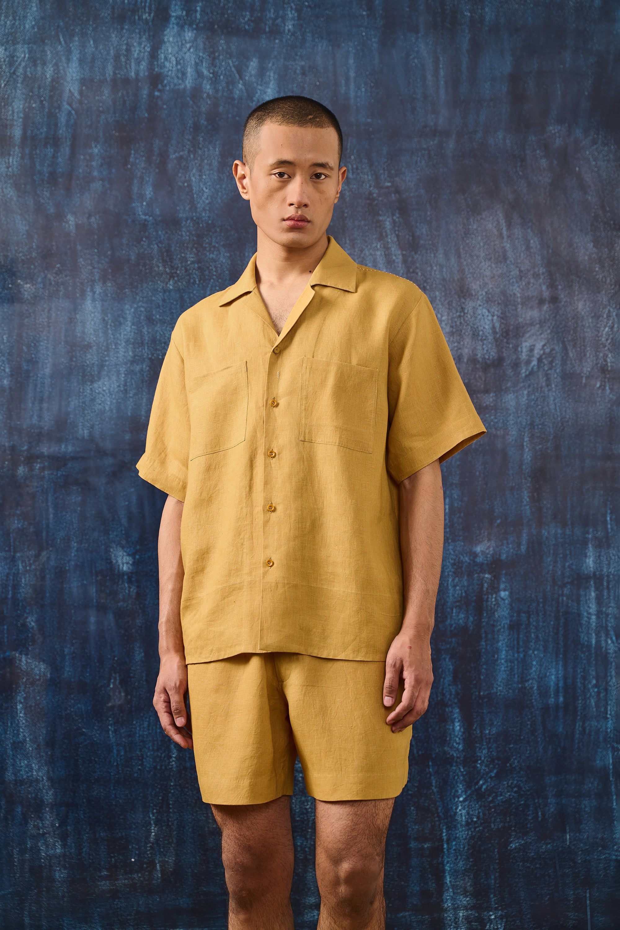 LINEN CAMP COLLAR SHIRT