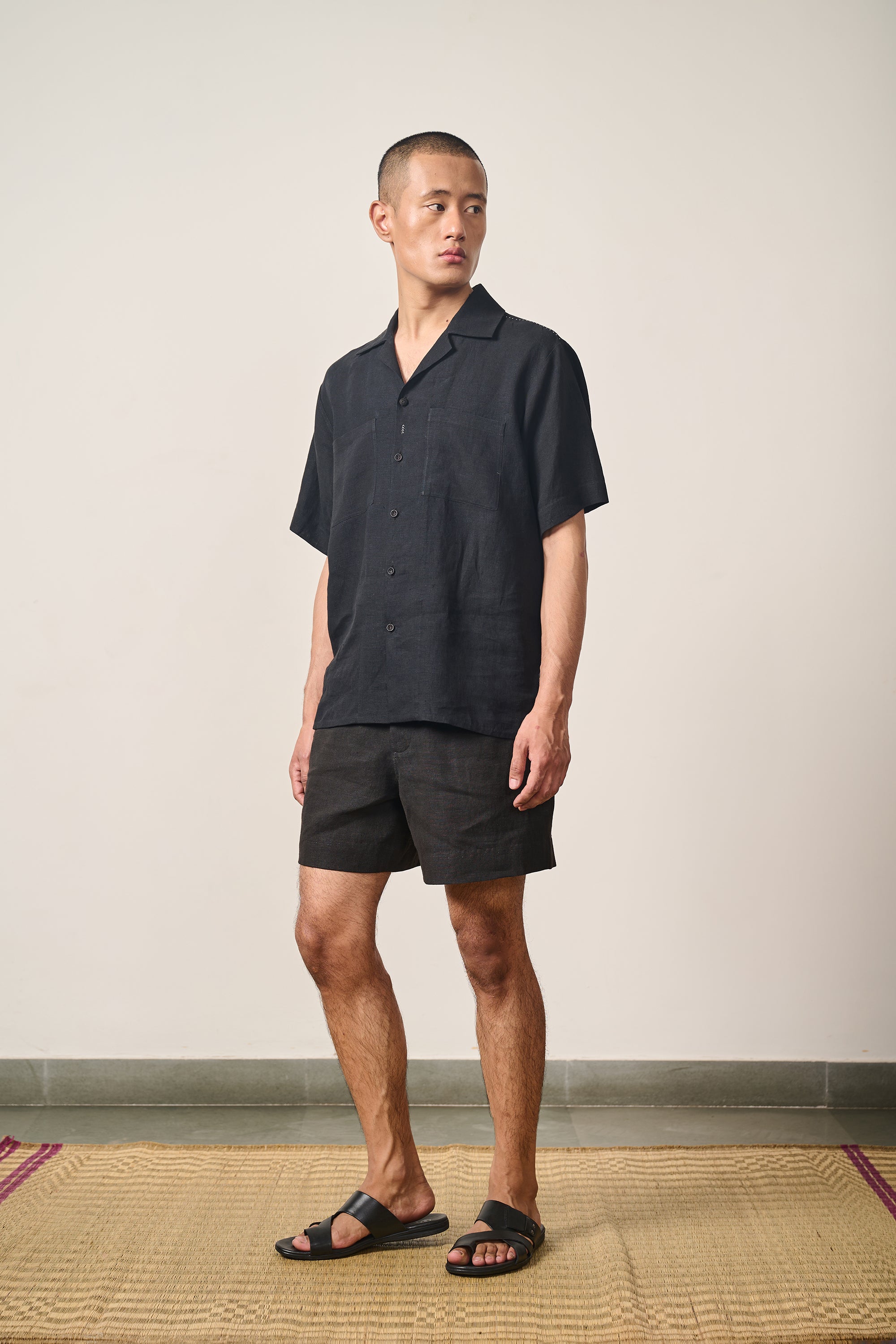 BLACK CAMP COLLAR SHIRT