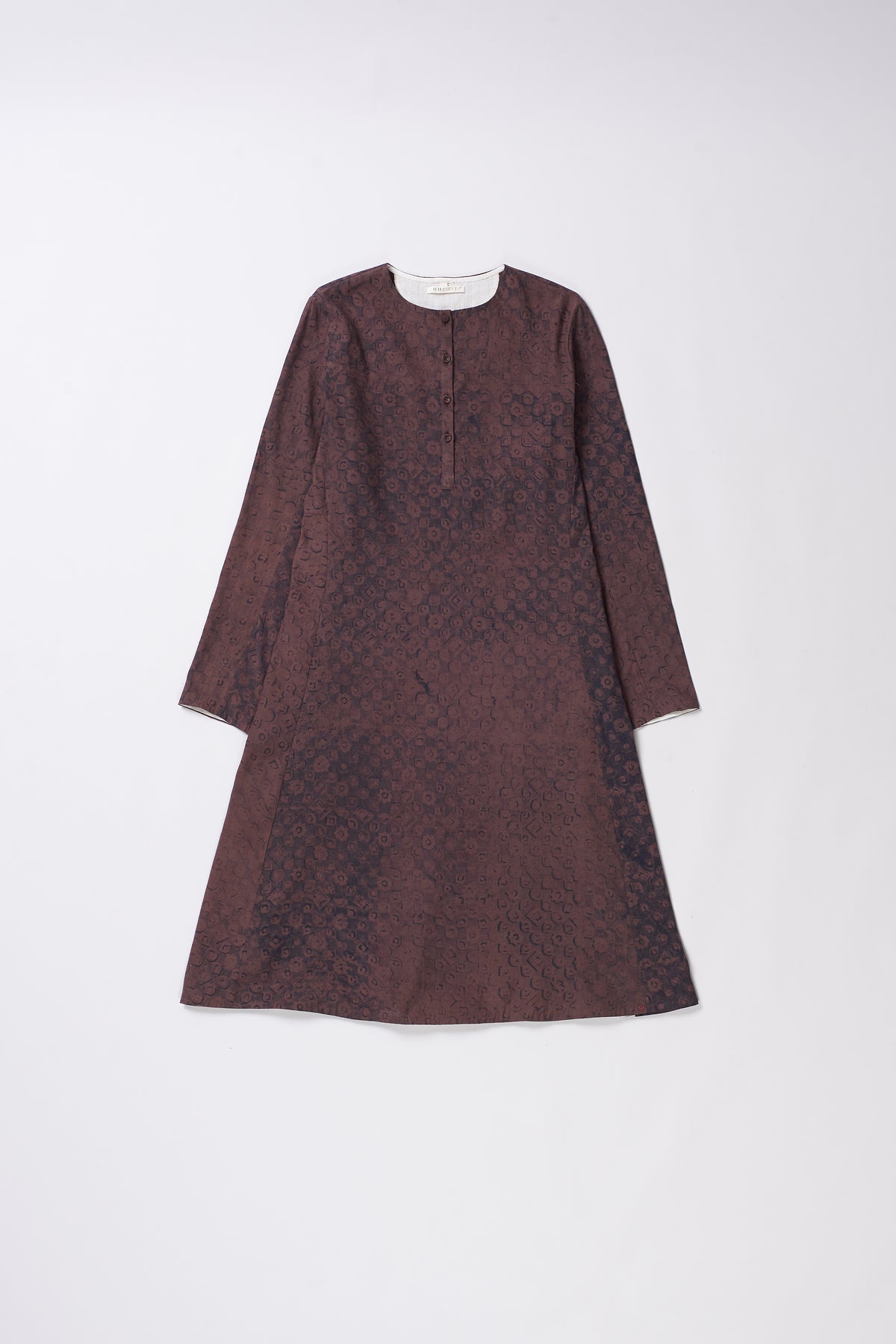 Burnt Umber with Block Print Cotton Silk Dress
