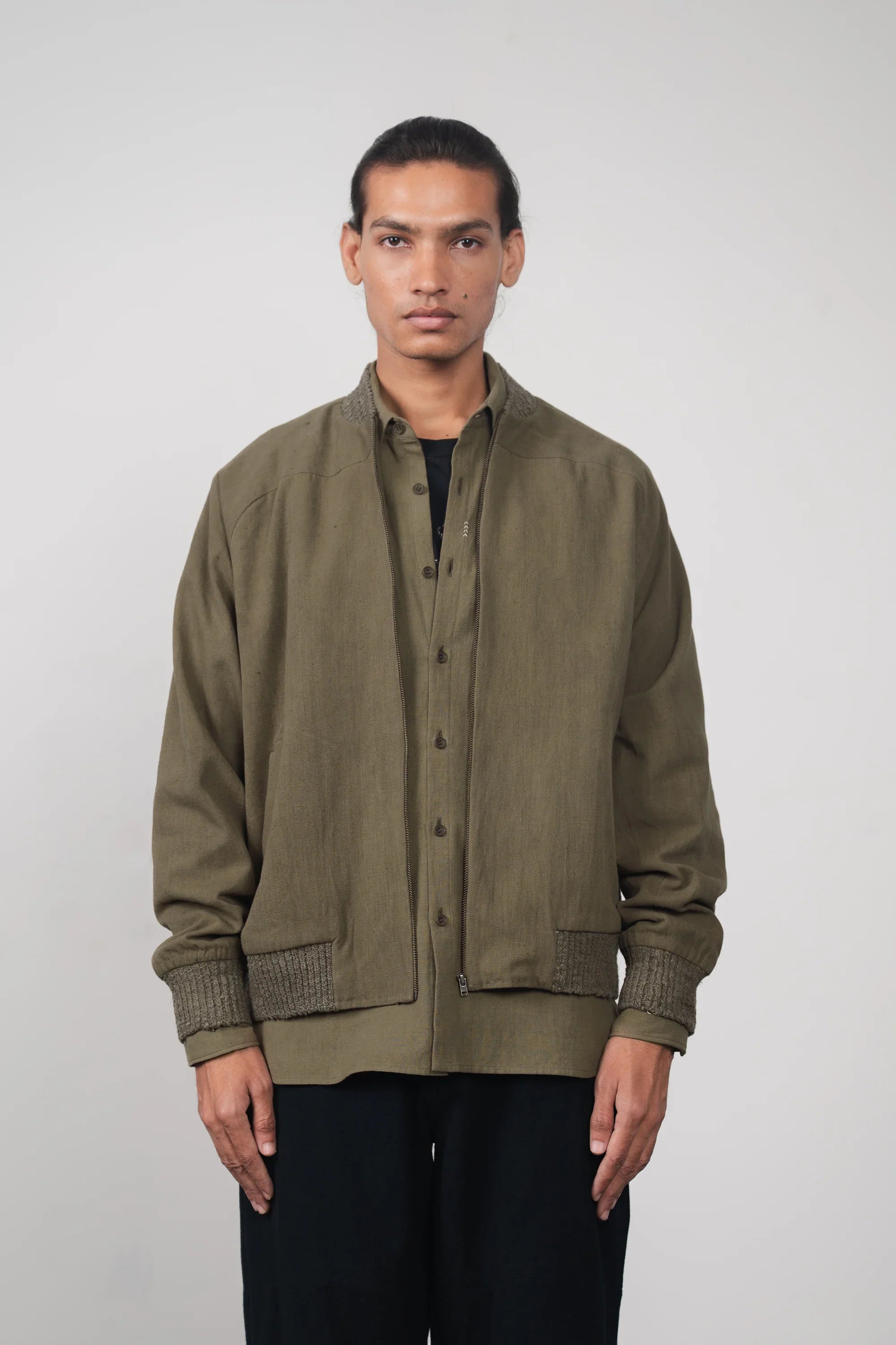 Cropped Khakhi Green Bomber Jacket