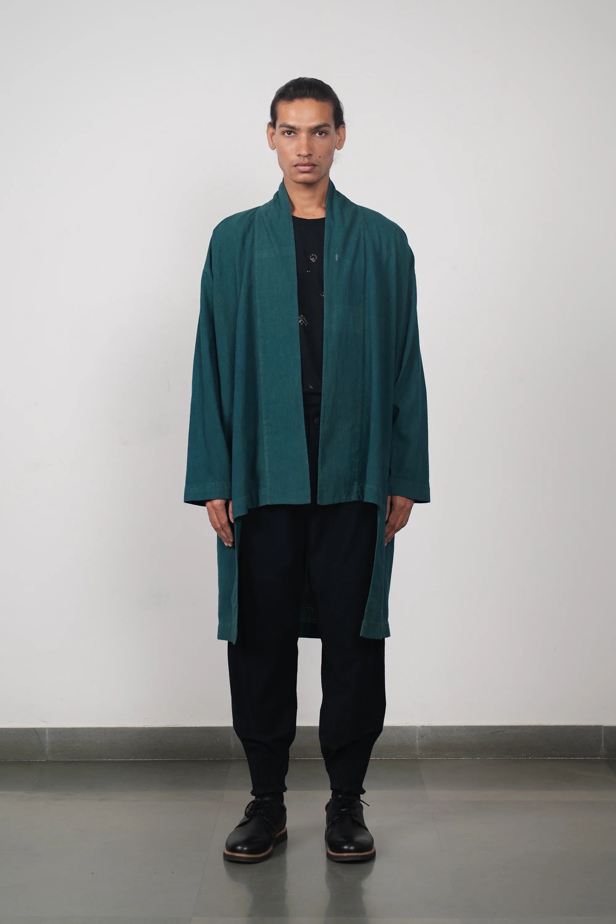 Bottle Green Handwoven Cotton Kimono Coat | 11.11