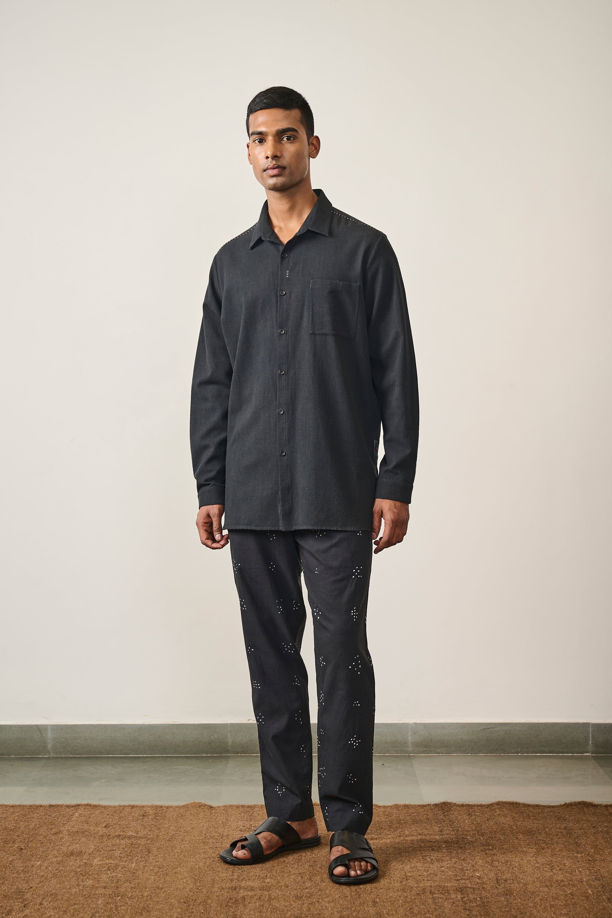 Solid Black Unisex Cotton Shirt