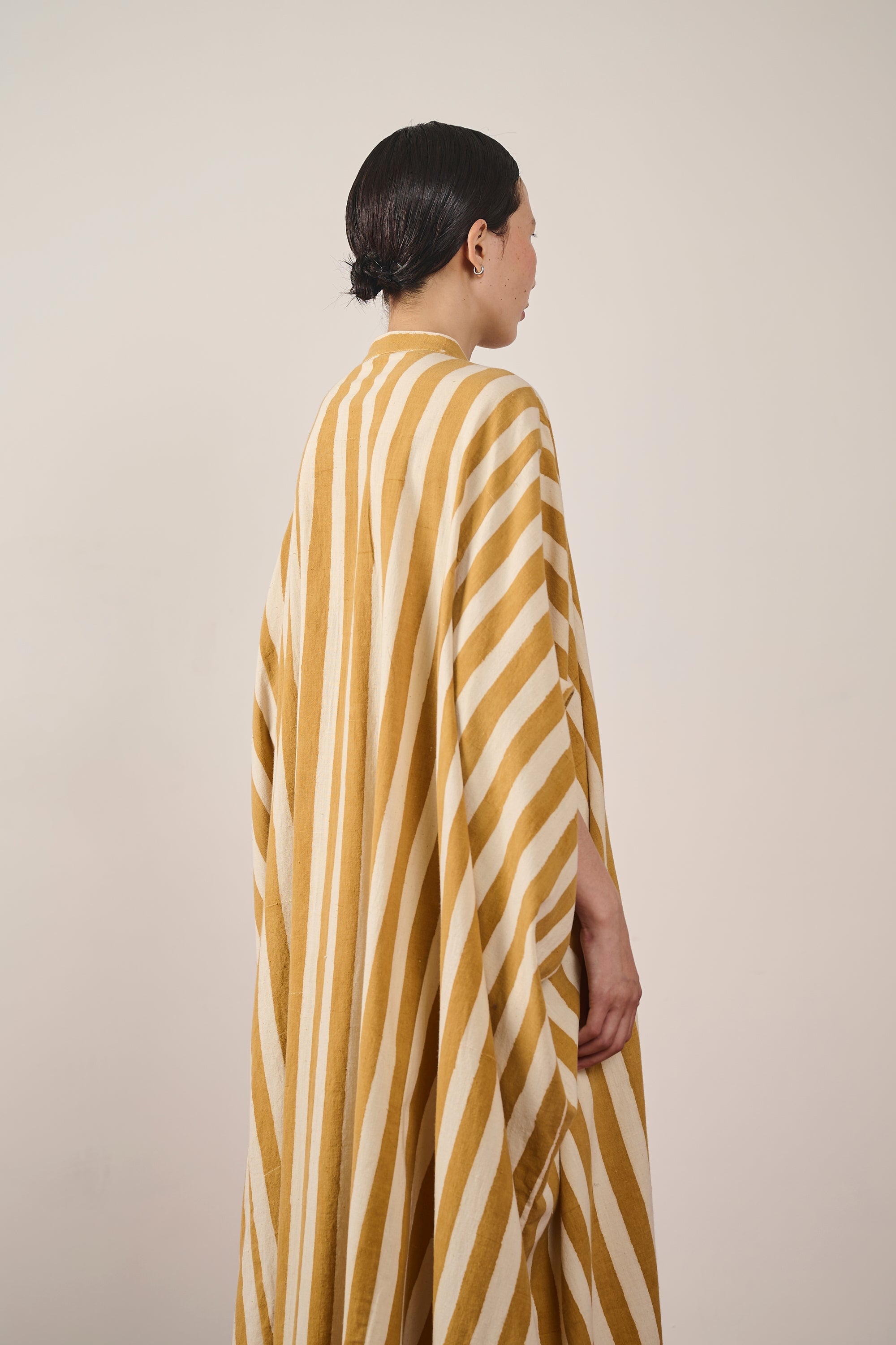 STRIPED KAFTAN DRESS IN MUSTARD YELLOW