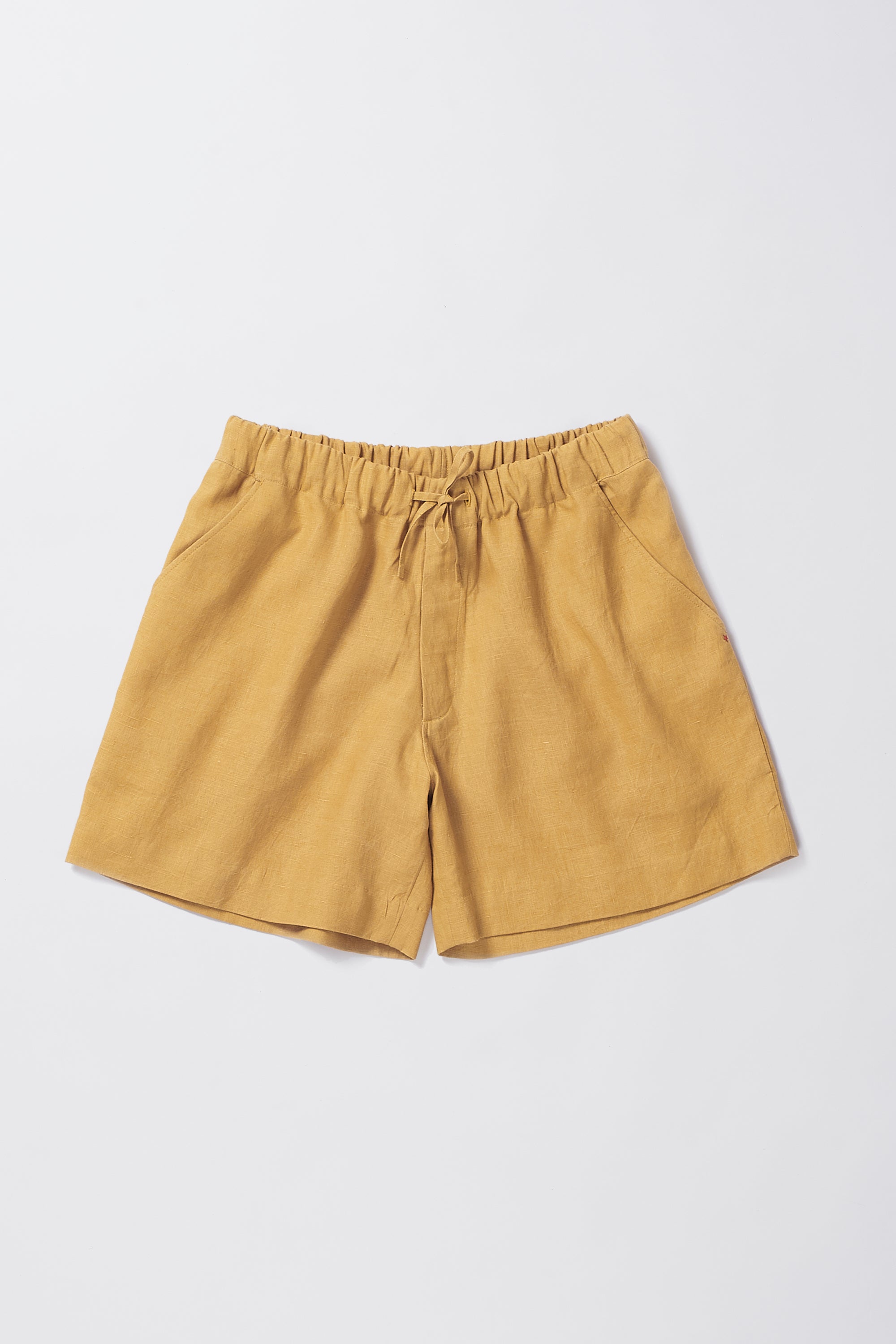 LINEN SHORTS IN MUSTARD YELLOW