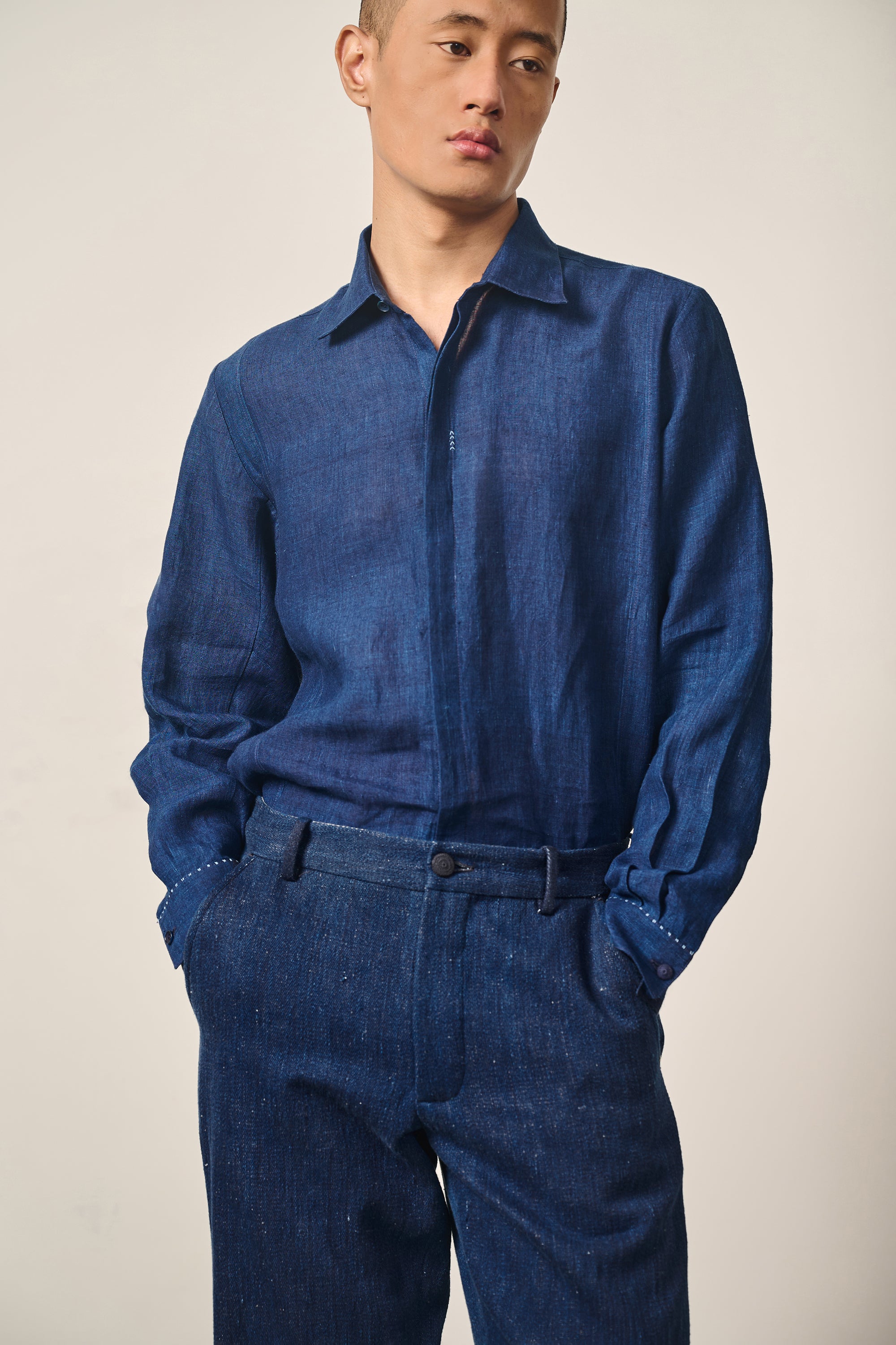 Linen Shirt in Natural Indigo