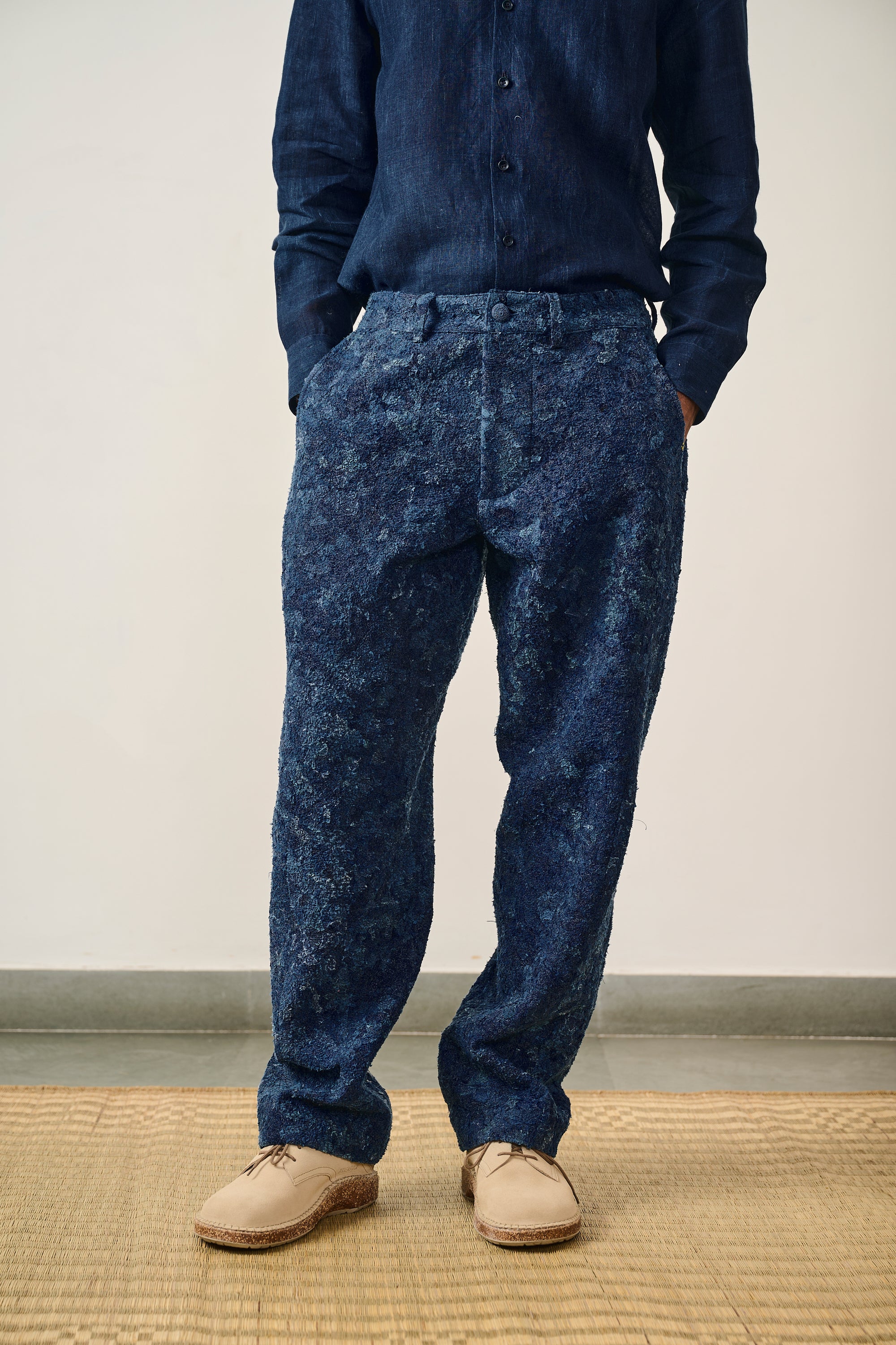 PATCHWORK INDIGO TROUSERS