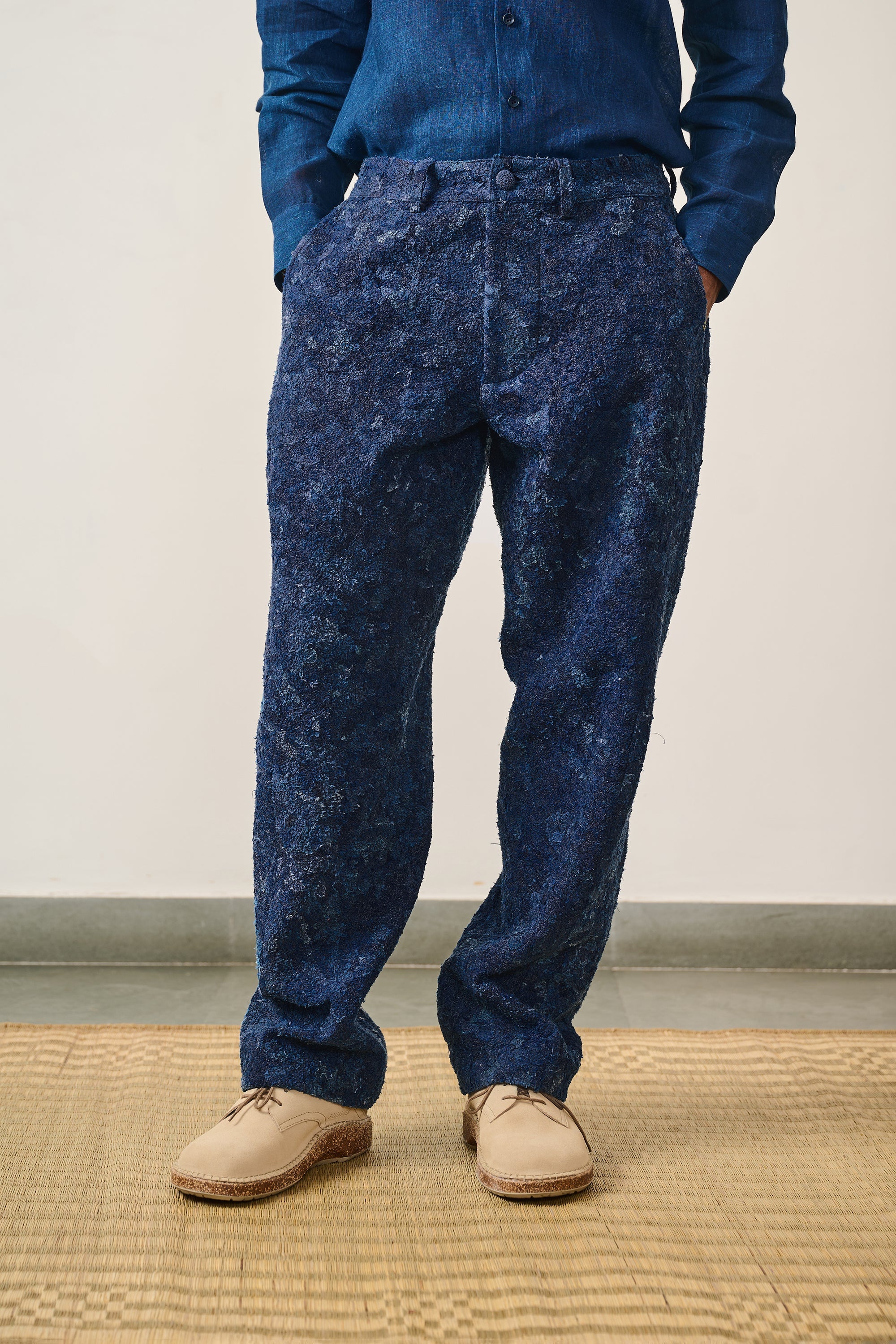 PATCHWORK INDIGO TROUSERS
