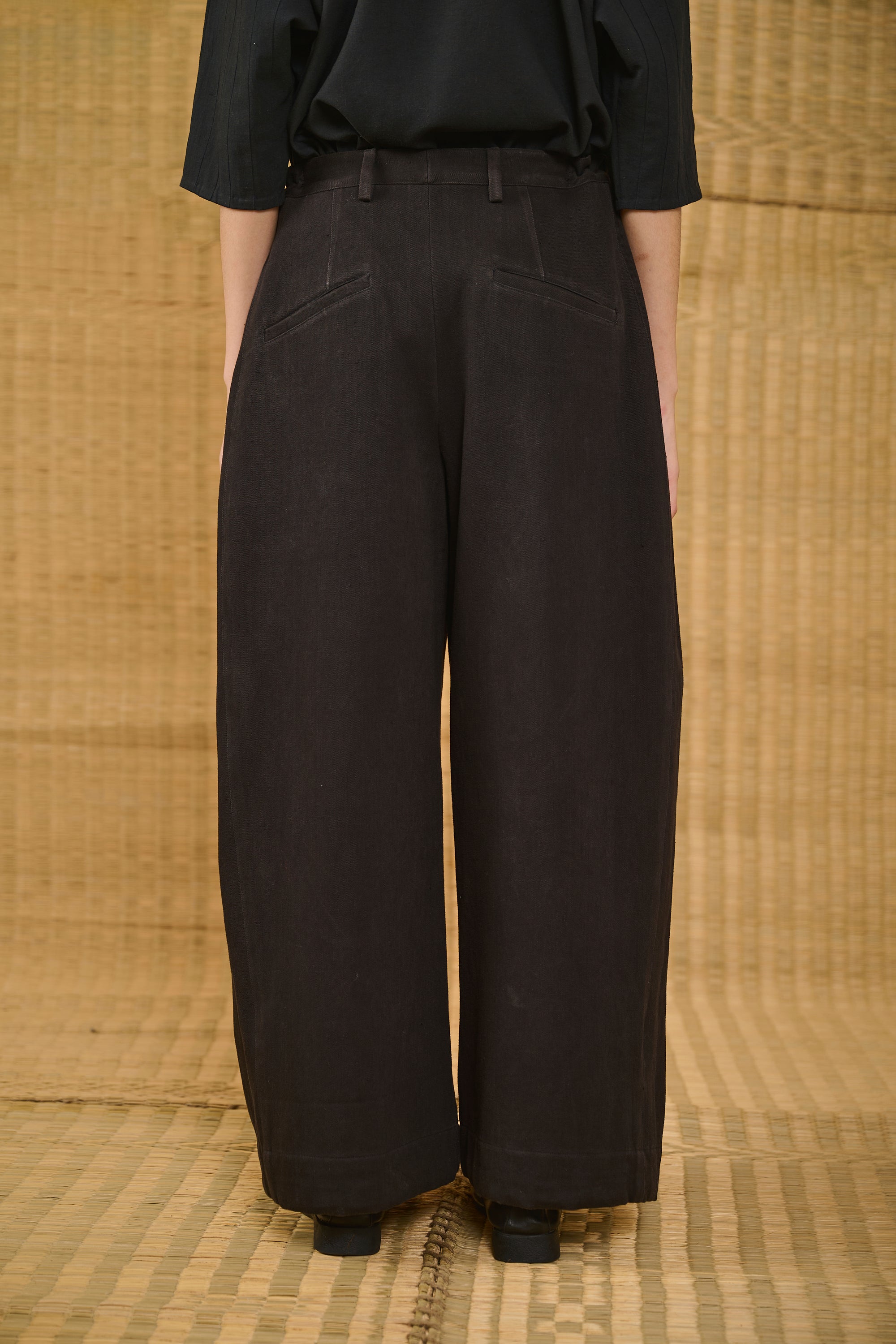 Overlap Pleated Trousers in Black