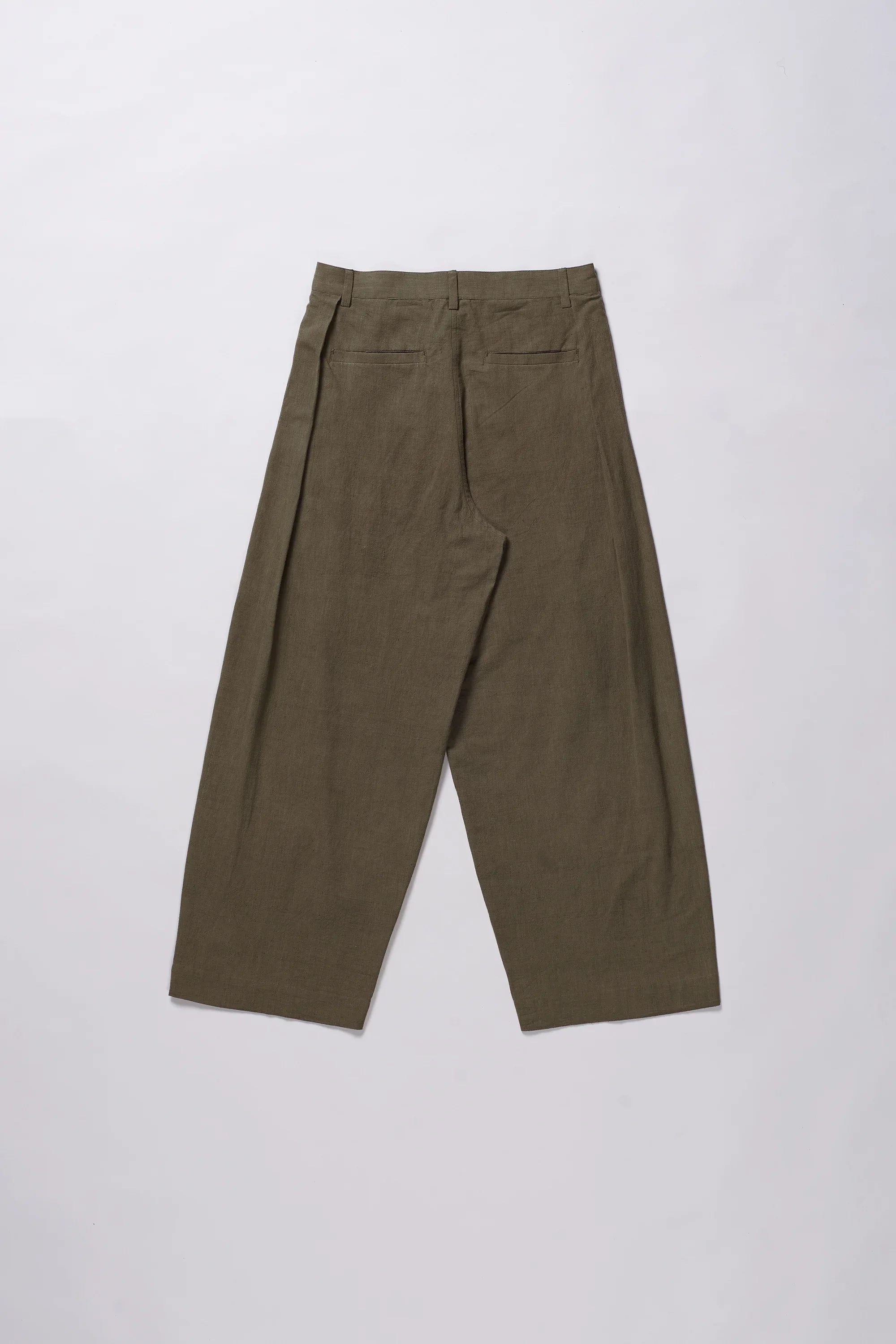 Khakhi Green Cotton Pleated Trousers