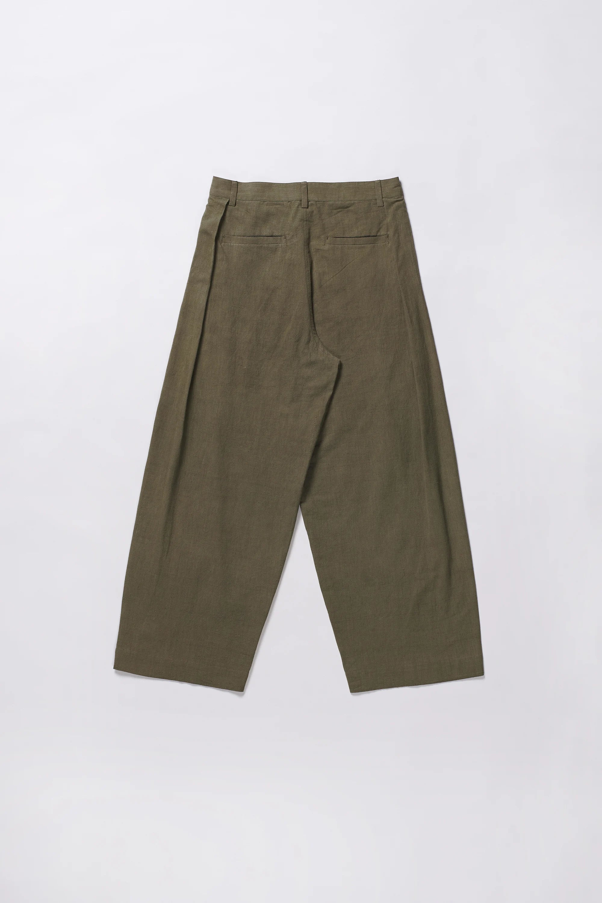 Khakhi Green Cotton Pleated Trousers