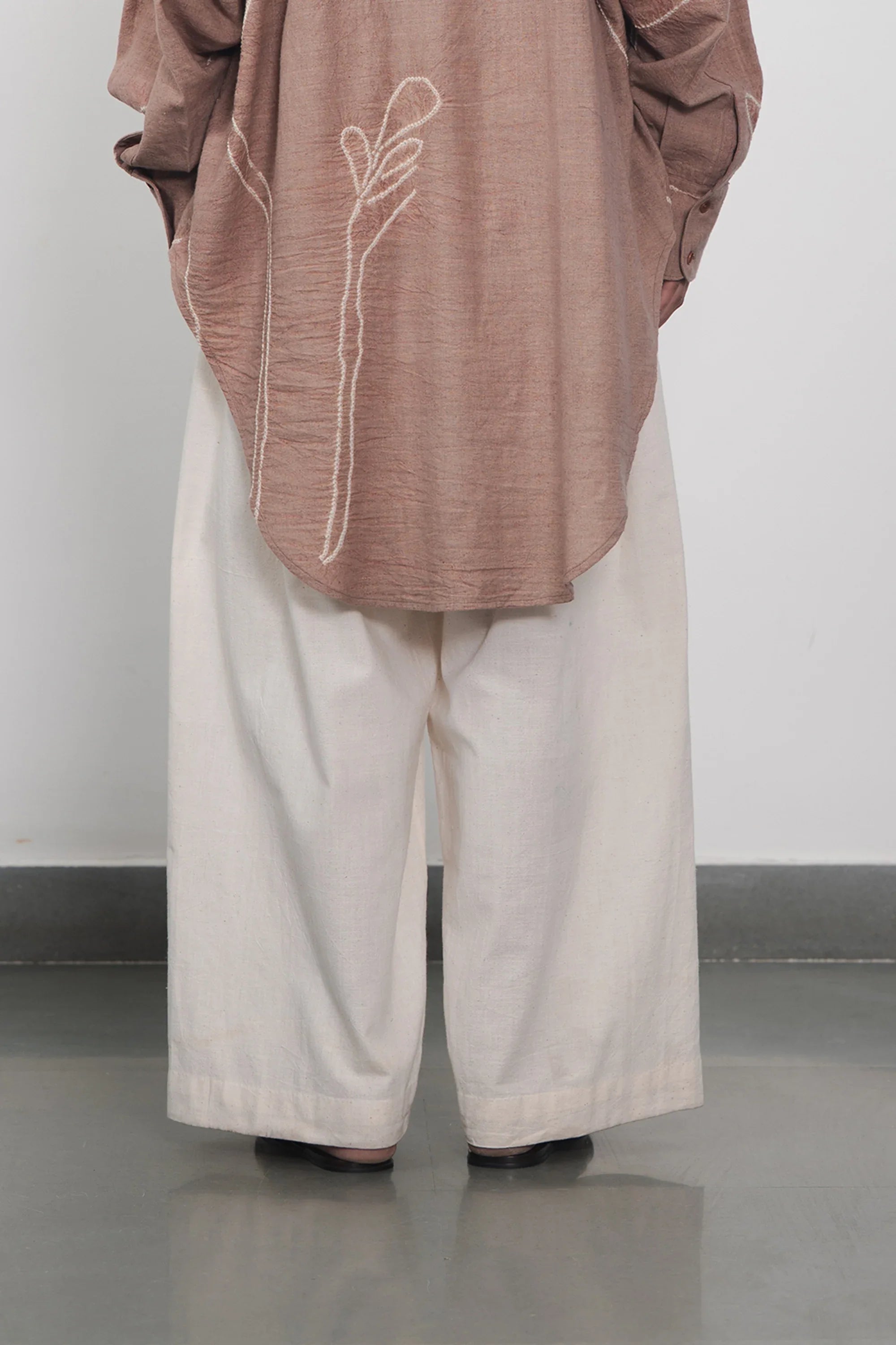 Ecru Cotton Pleated Trousers