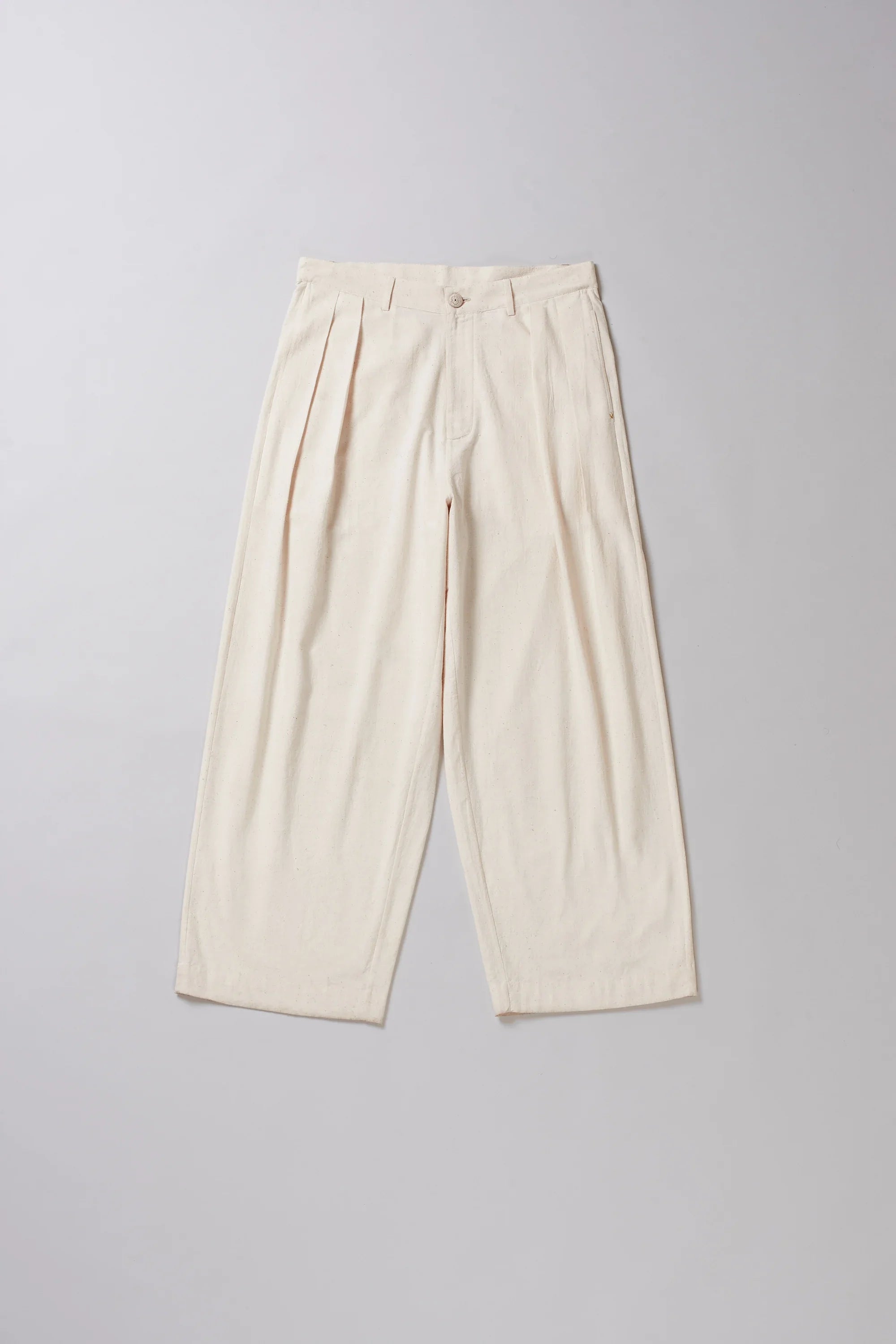Ecru Cotton Pleated Trousers