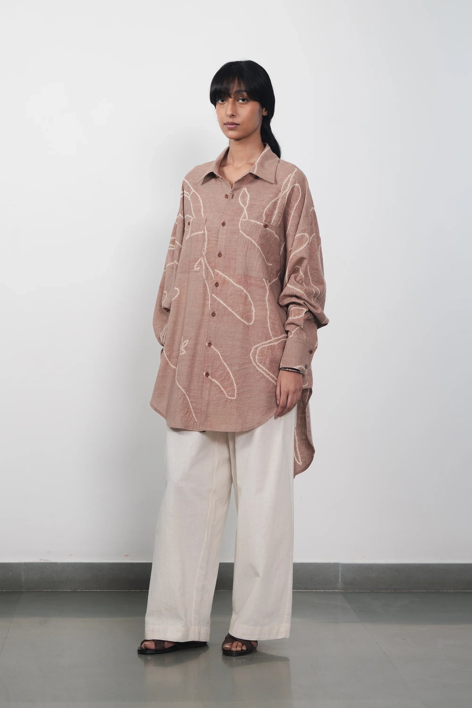 Ecru Cotton Pleated Trousers