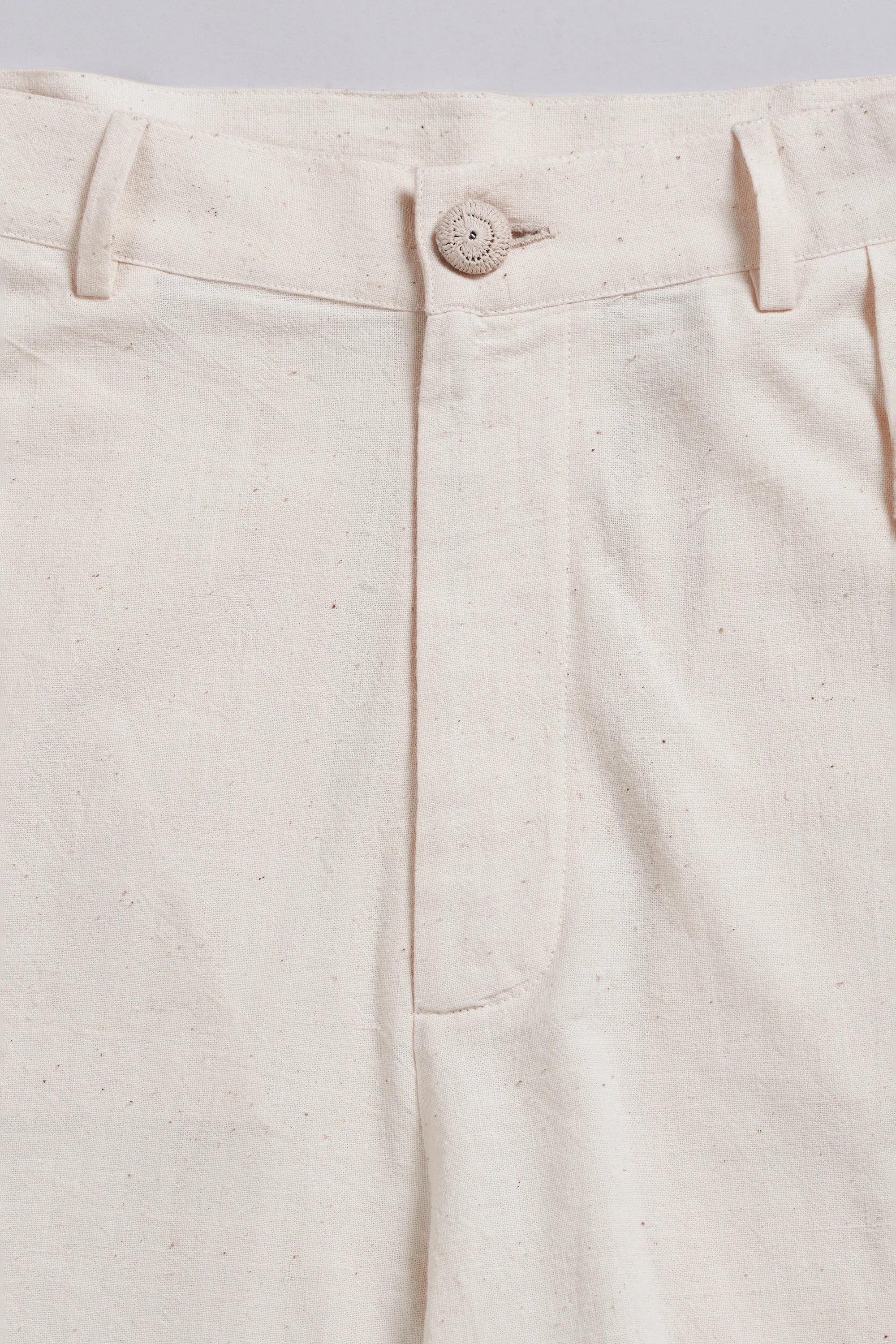 Cotton Pleated Trouser in Ecru