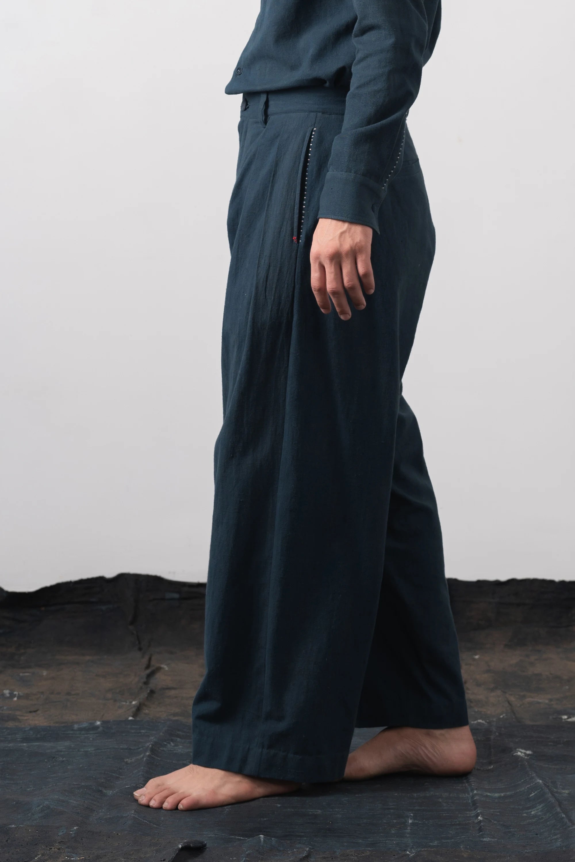 Pleated Wide Leg Trousers in Black Indigo
