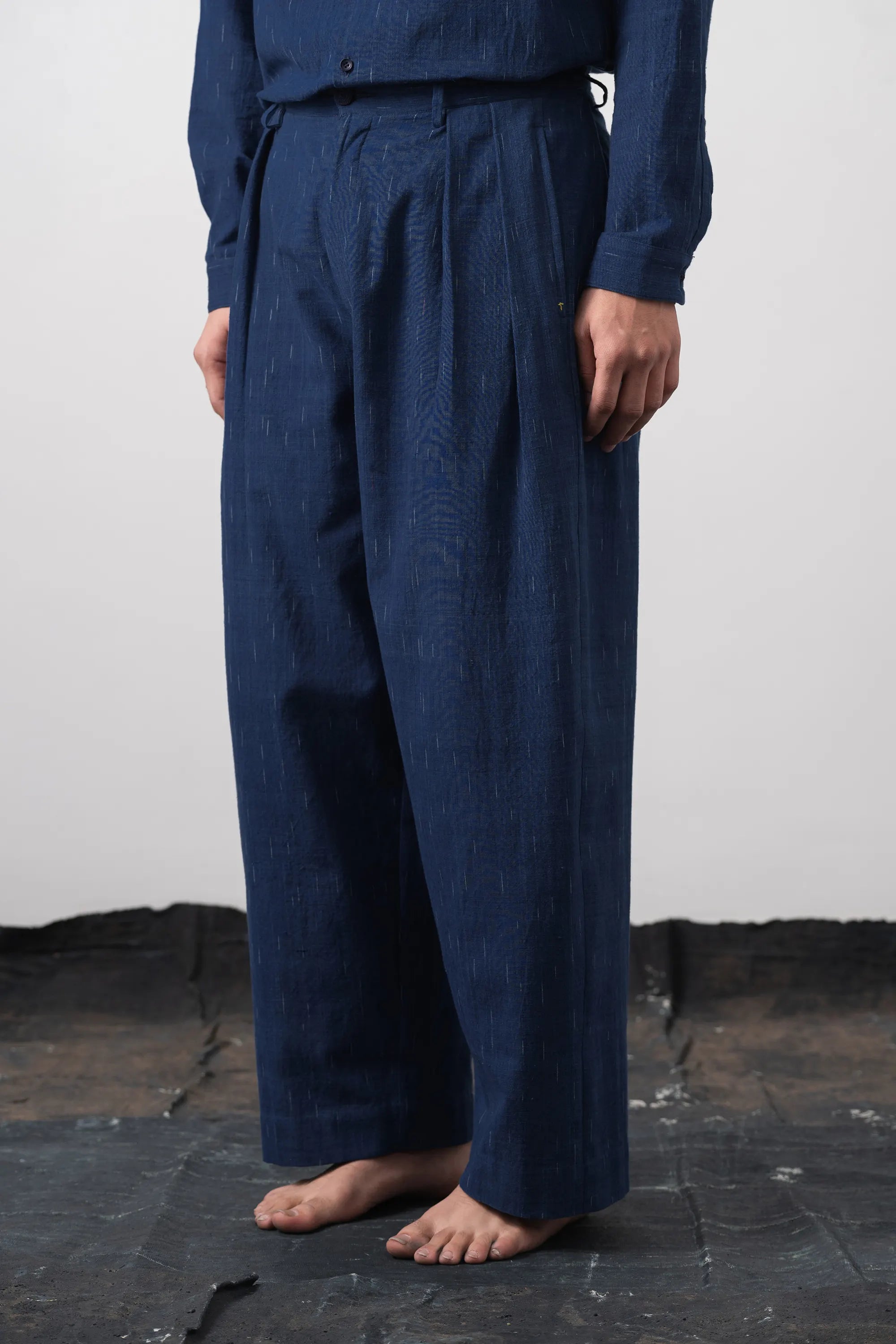Striped Tel Trousers in Medium Indigo