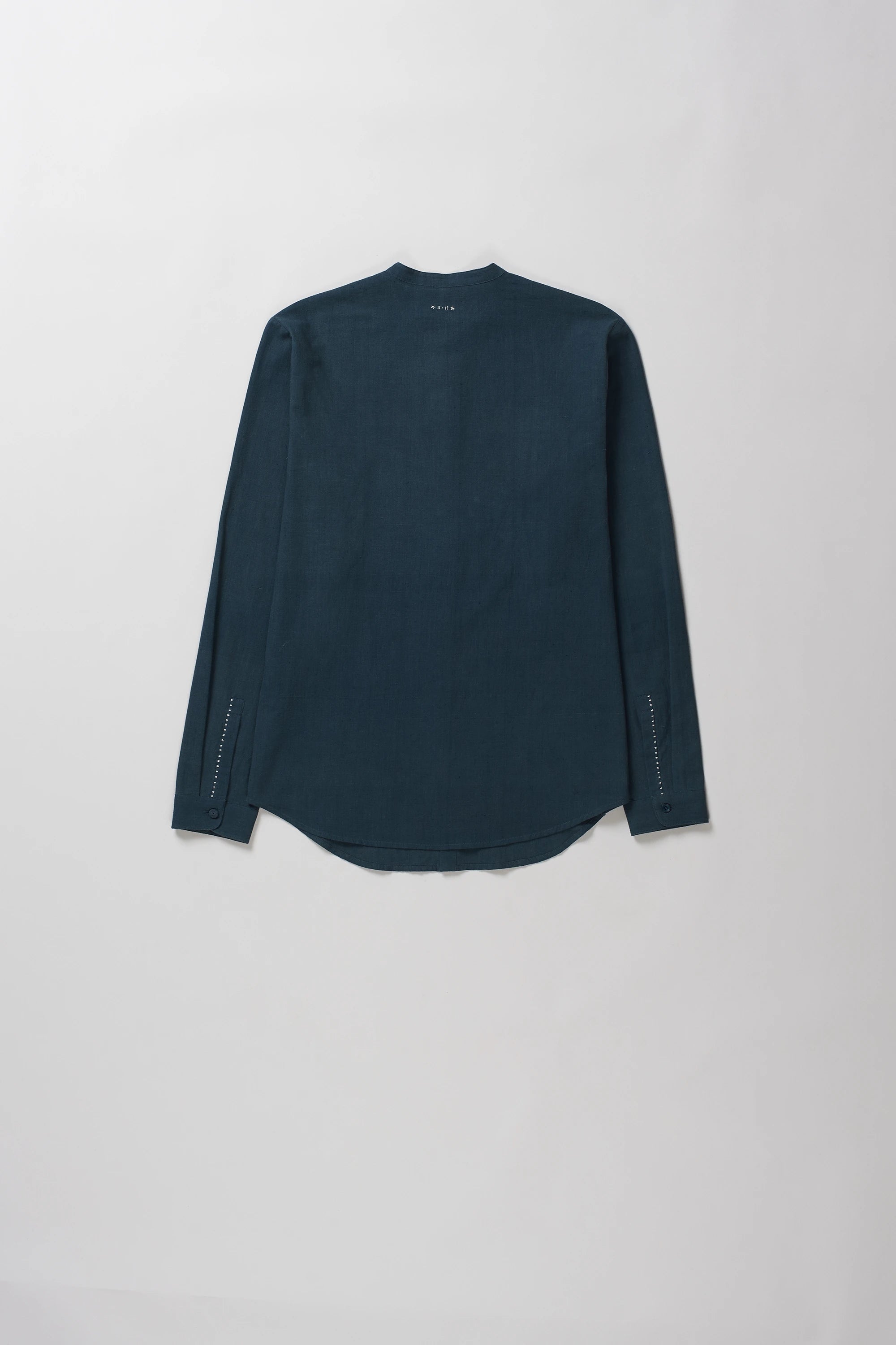 Back image of indigo black shirt with hand details