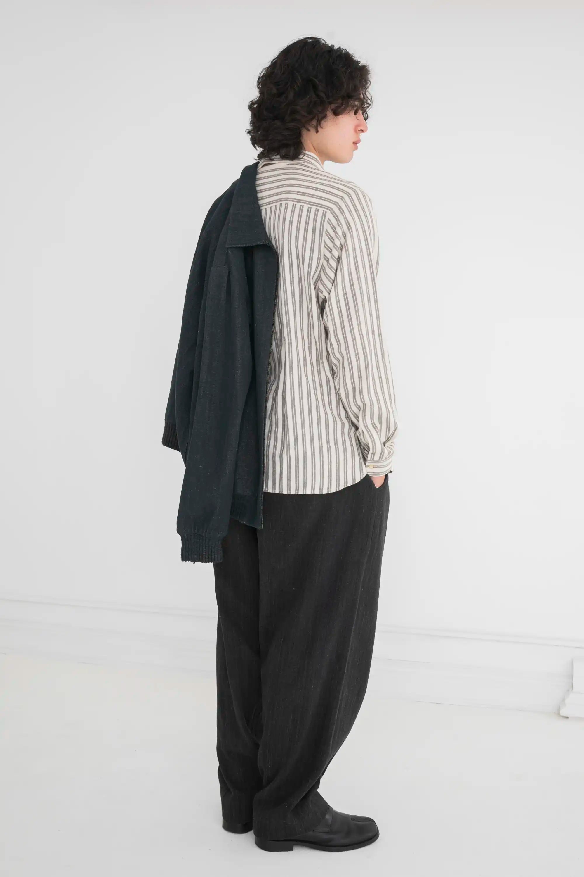 CHARCOAL ESSENTIAL STRIPE COTTON SHIRT