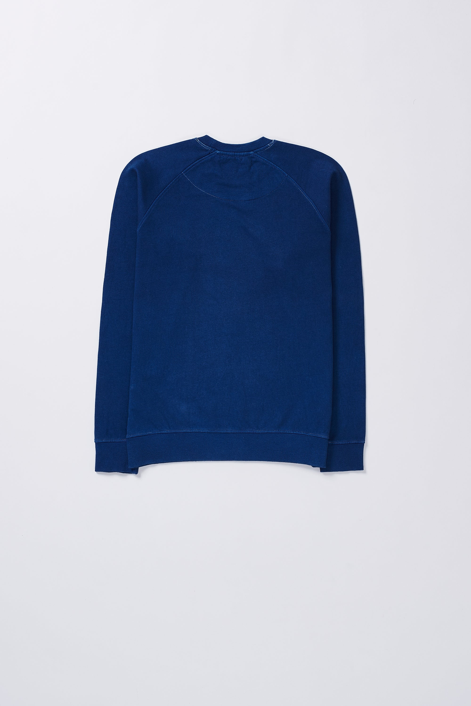 Back image of a medium indigo cotton sweatshirt