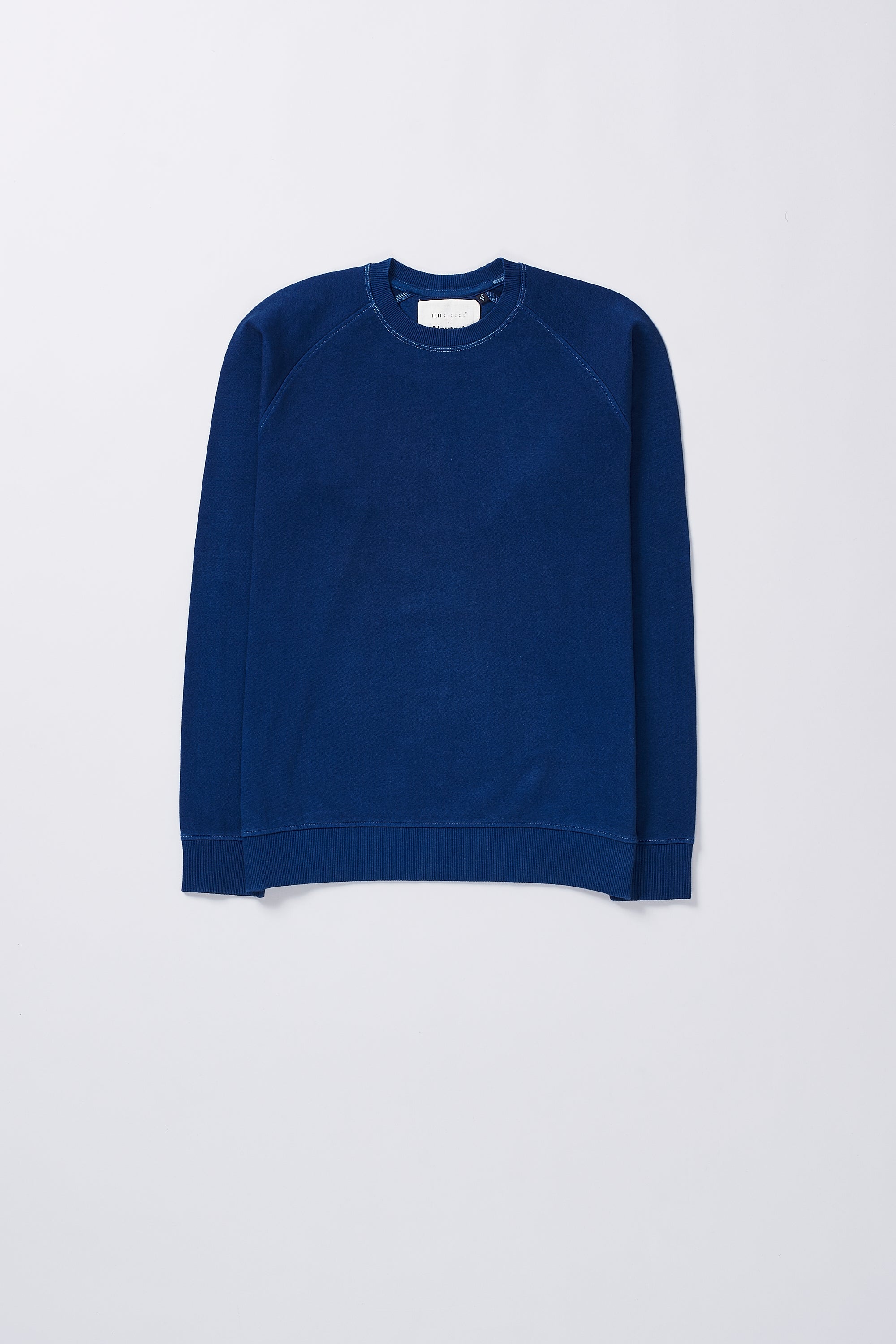 Front image of a medium indigo cotton sweatshirt